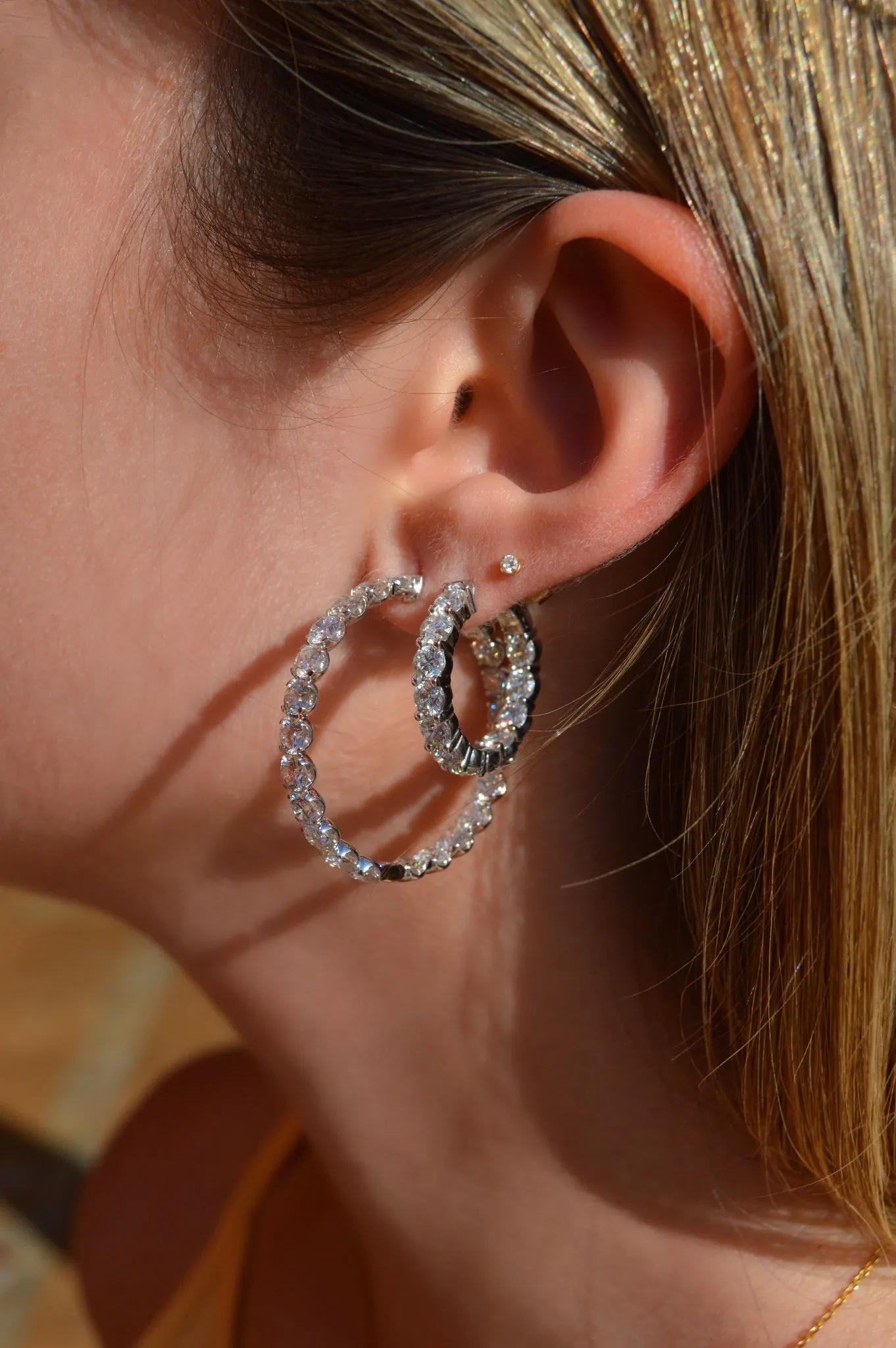 10.50ct Diamond 14K Gold Inside Outside Hoops Earrings