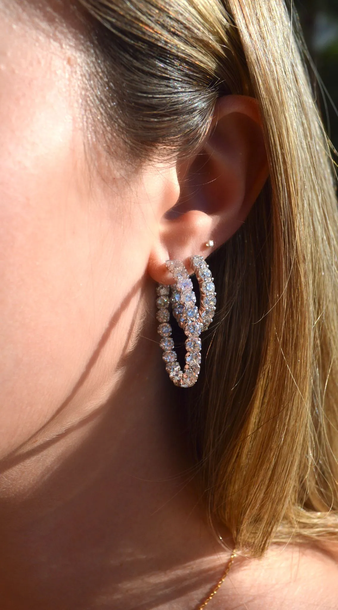 10.50ct Diamond 14K Gold Inside Outside Hoops Earrings