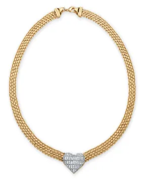 5/8 TCW Diamond Accent Puffed Heart and Chain Link Necklace 18k Gold-Plated | White
