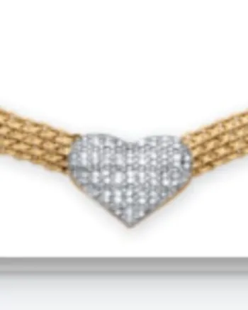 5/8 TCW Diamond Accent Puffed Heart and Chain Link Necklace 18k Gold-Plated | White