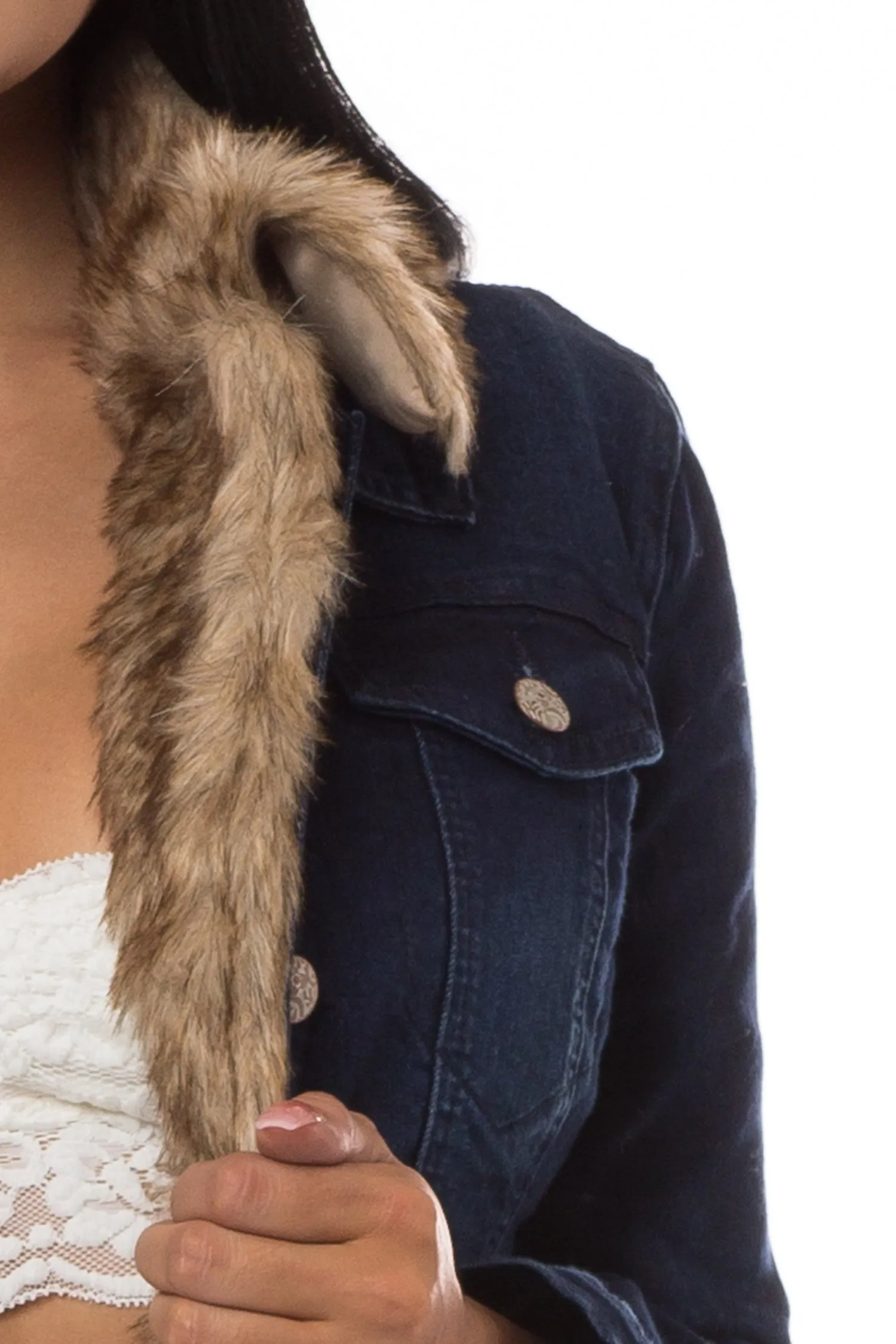 8018 Women's Faux Fur Lined Denim Jacket