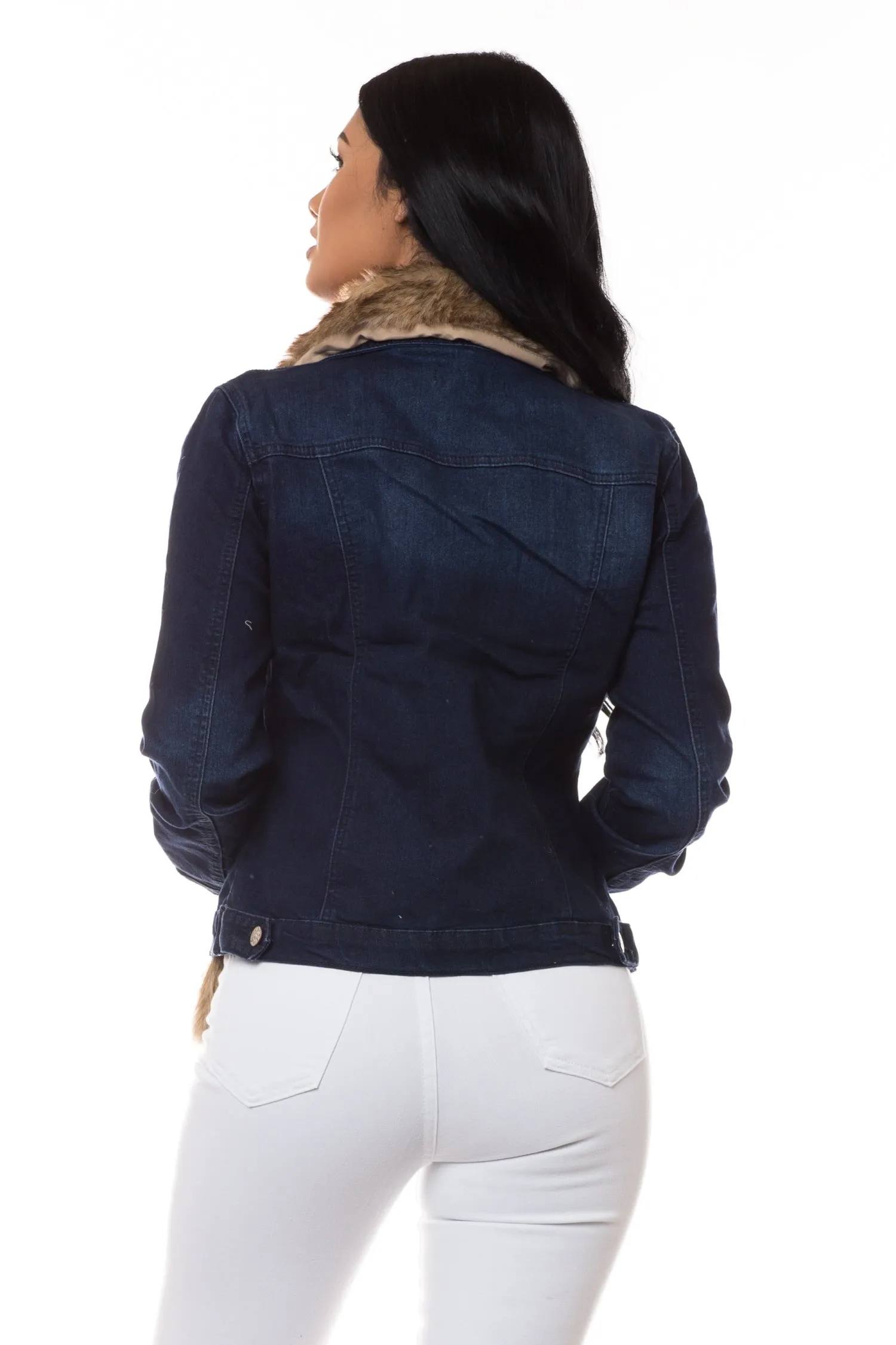 8018 Women's Faux Fur Lined Denim Jacket