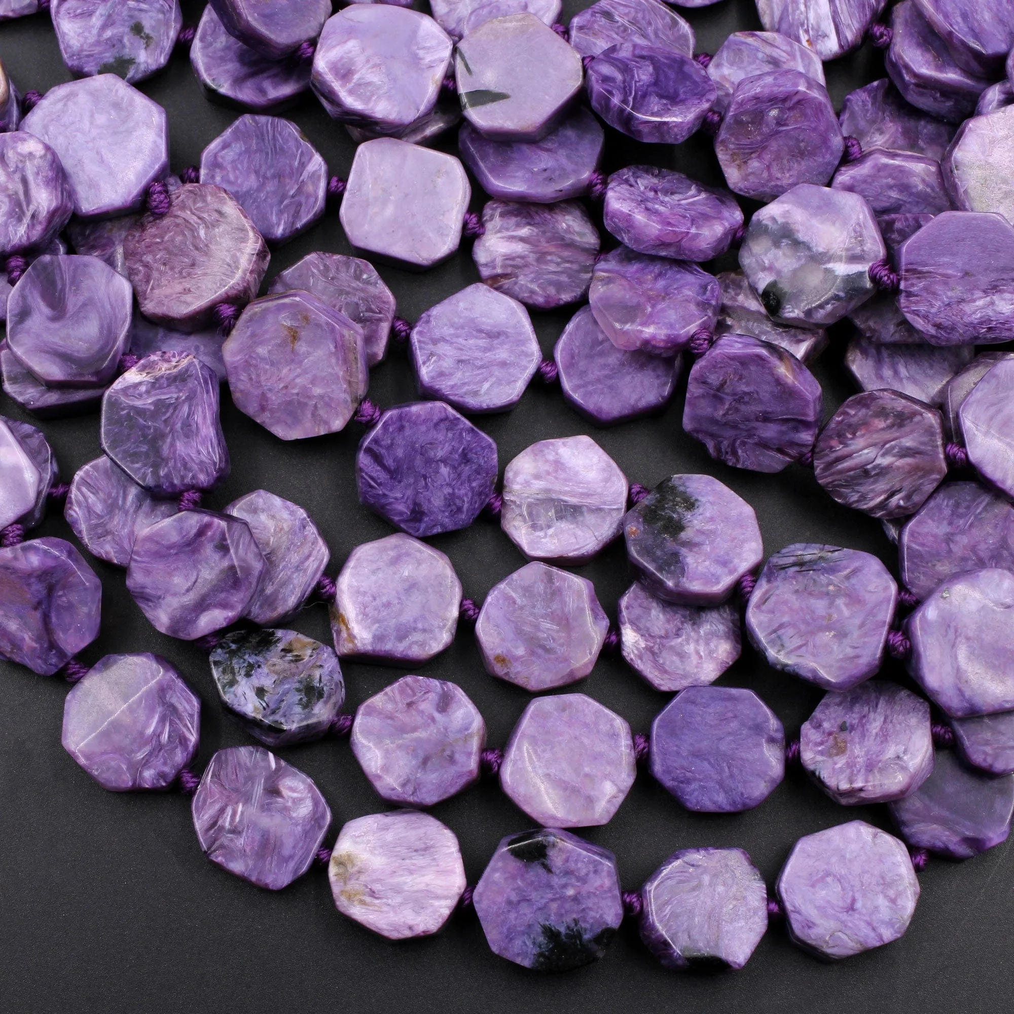 AA Russian Charoite Coin Hexagon Beads 15.5" Strand