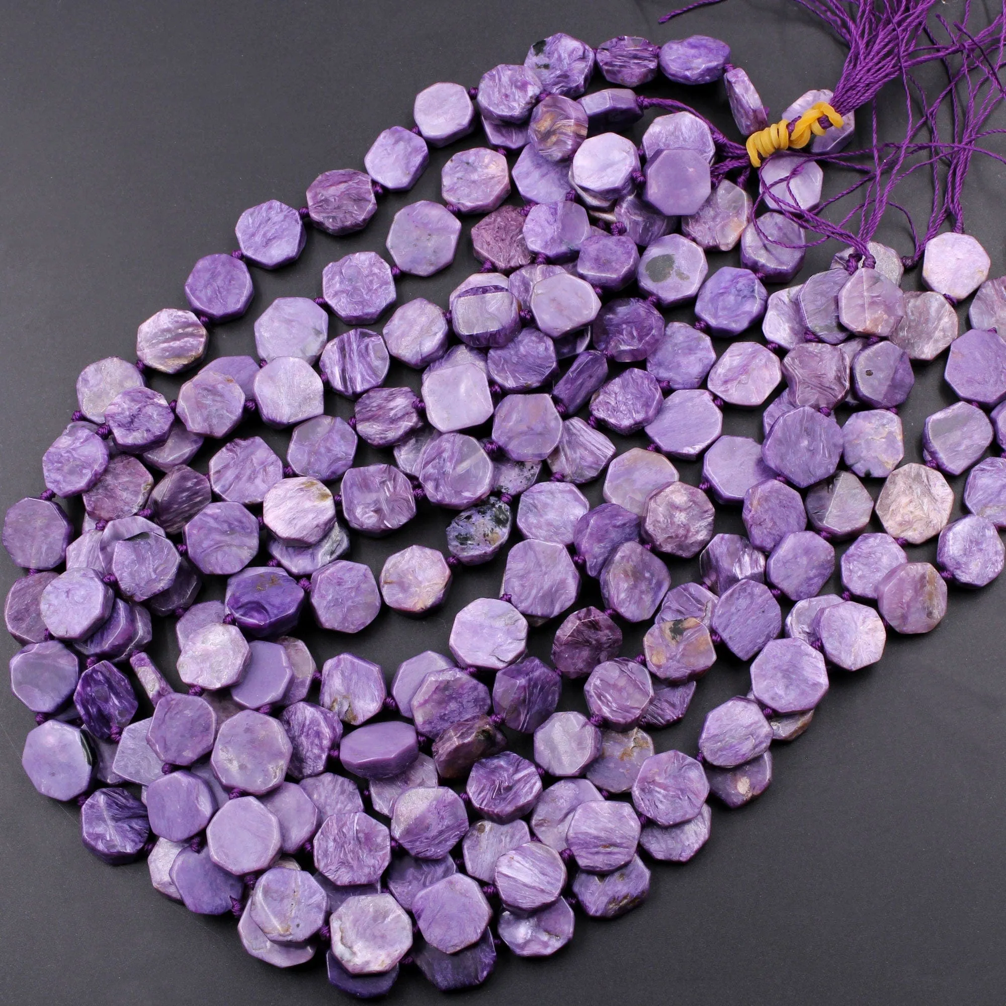 AA Russian Charoite Coin Hexagon Beads 15.5" Strand