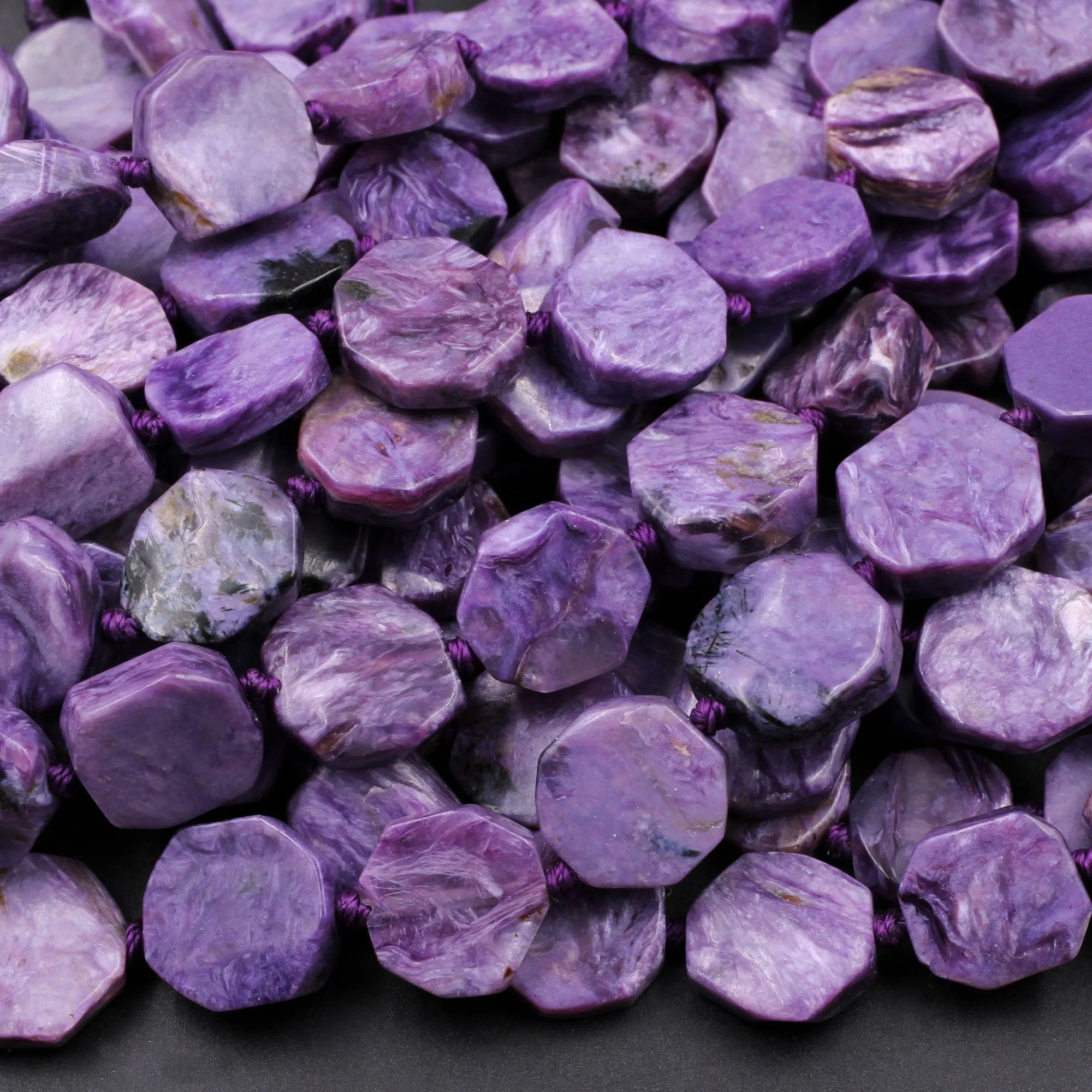 AA Russian Charoite Coin Hexagon Beads 15.5" Strand
