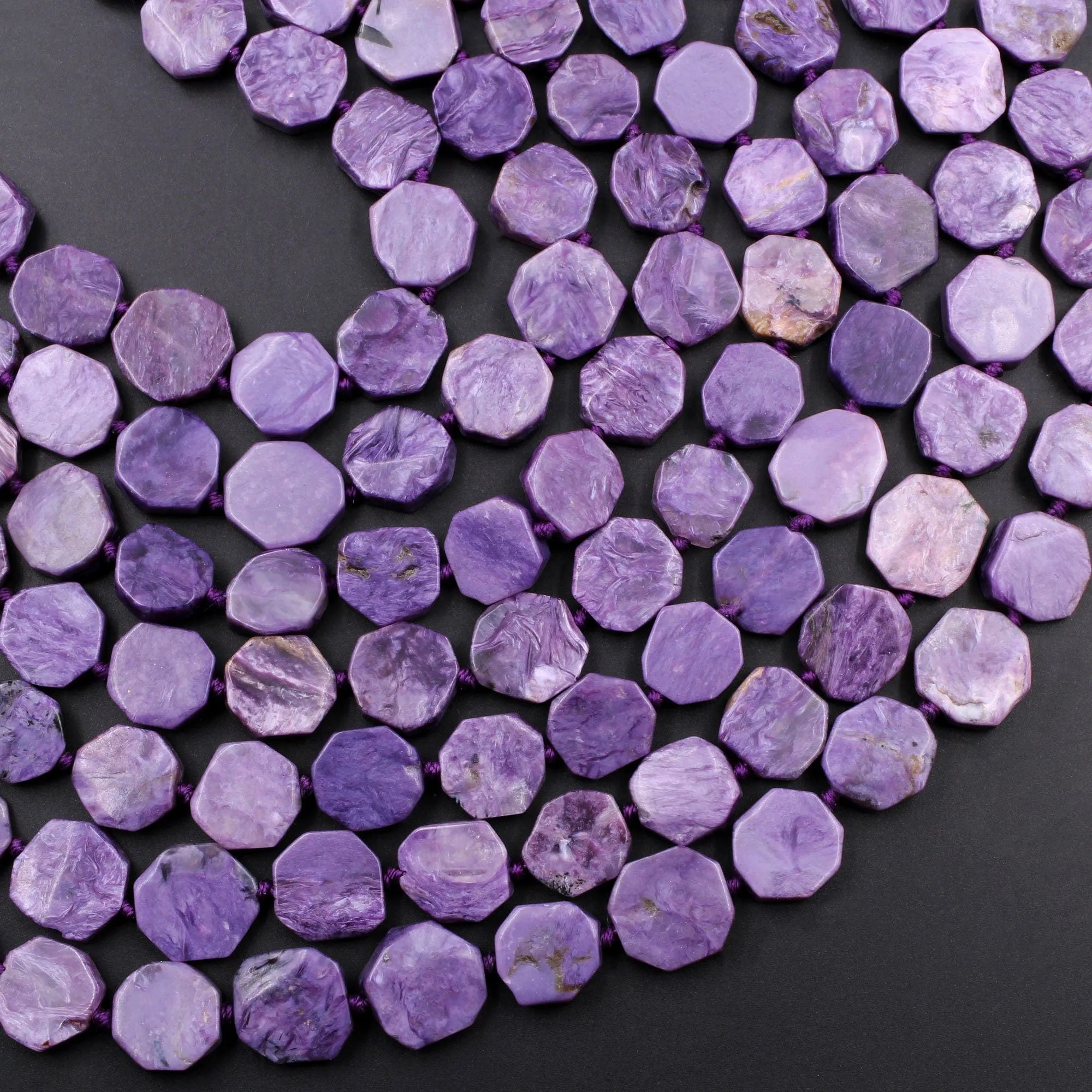 AA Russian Charoite Coin Hexagon Beads 15.5" Strand