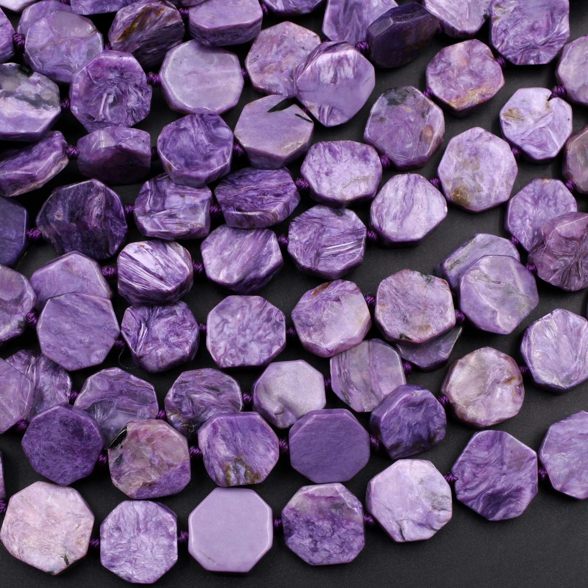 AA Russian Charoite Coin Hexagon Beads 15.5" Strand
