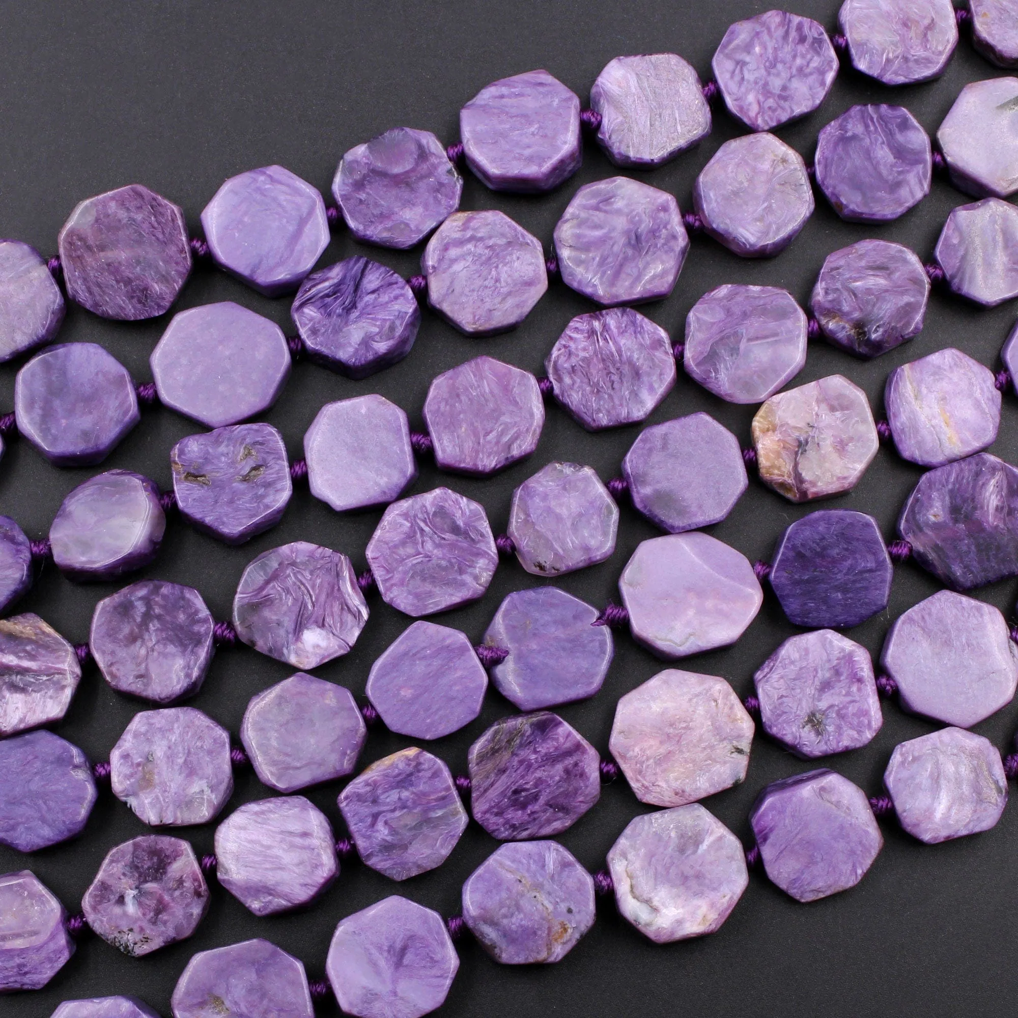 AA Russian Charoite Coin Hexagon Beads 15.5" Strand