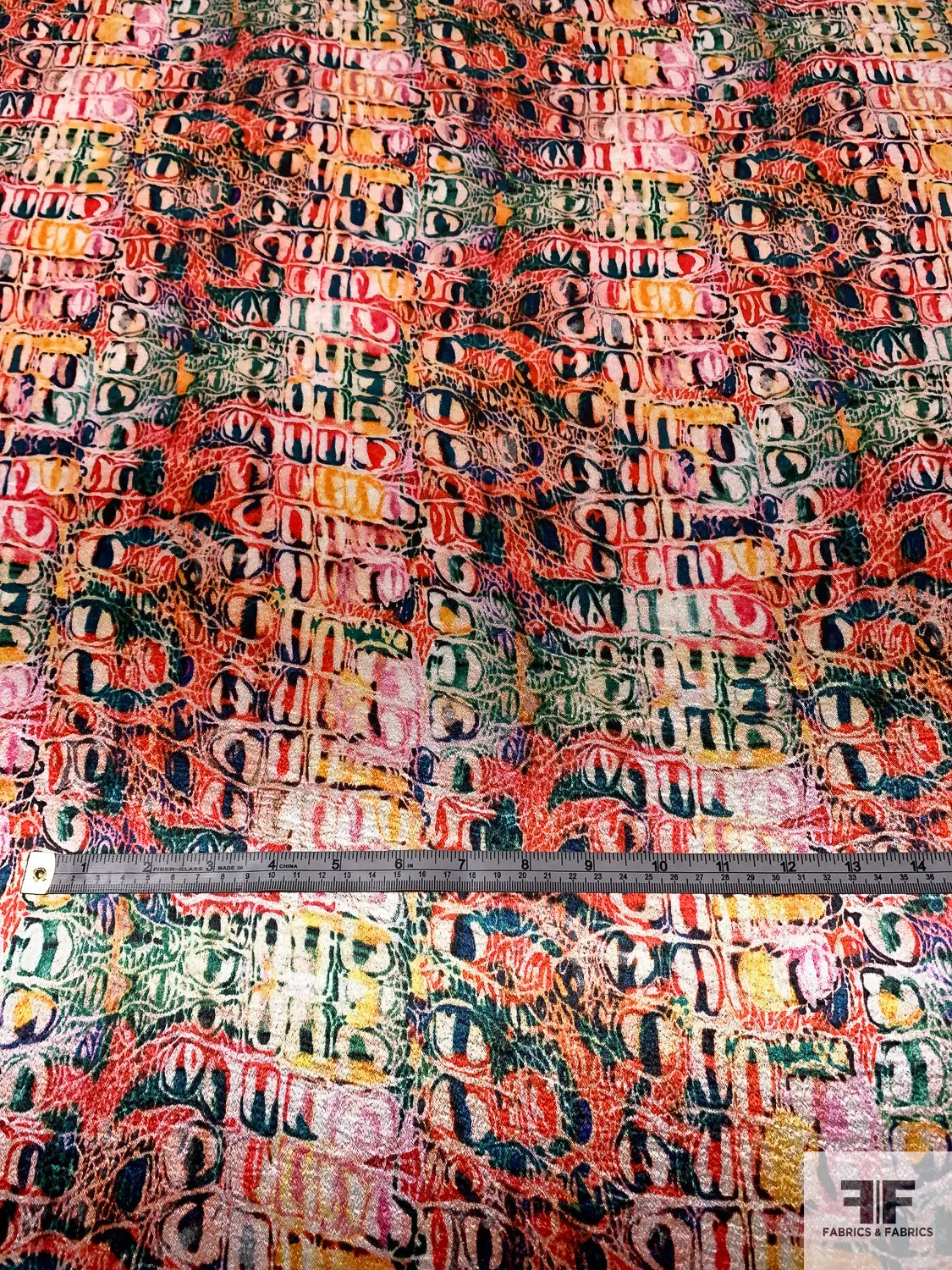 Abstract Animal-Like Pattern Printed Stretch Polyester Satin - Multicolor