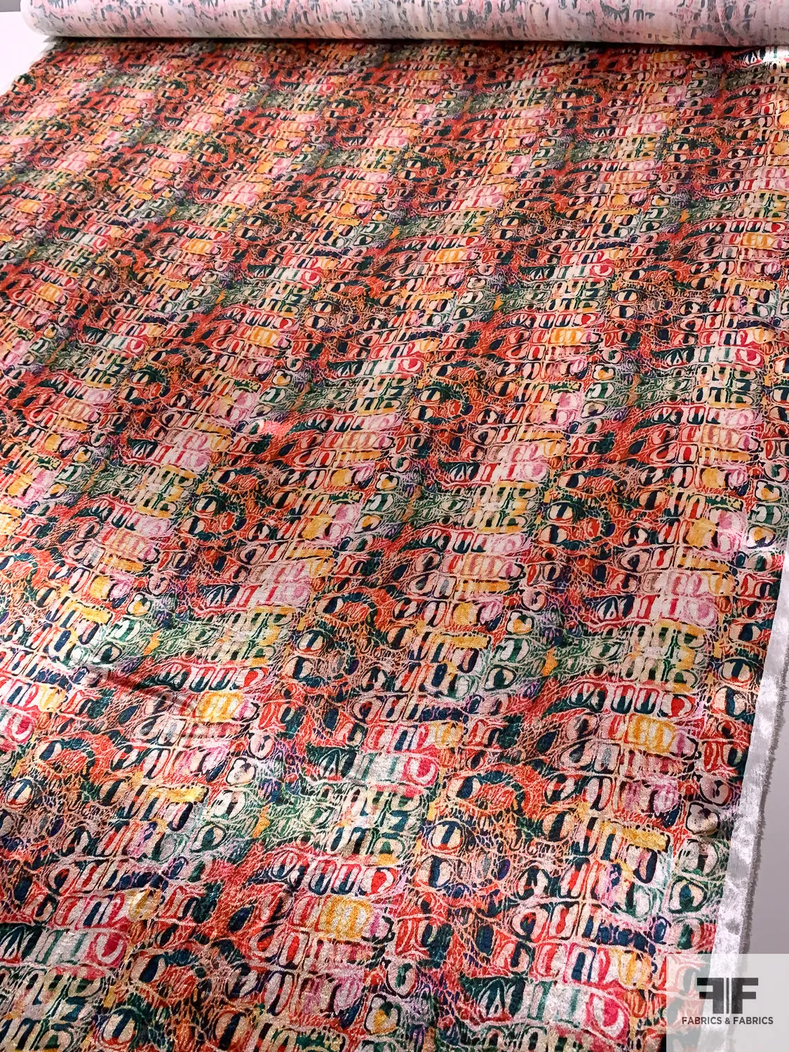 Abstract Animal-Like Pattern Printed Stretch Polyester Satin - Multicolor