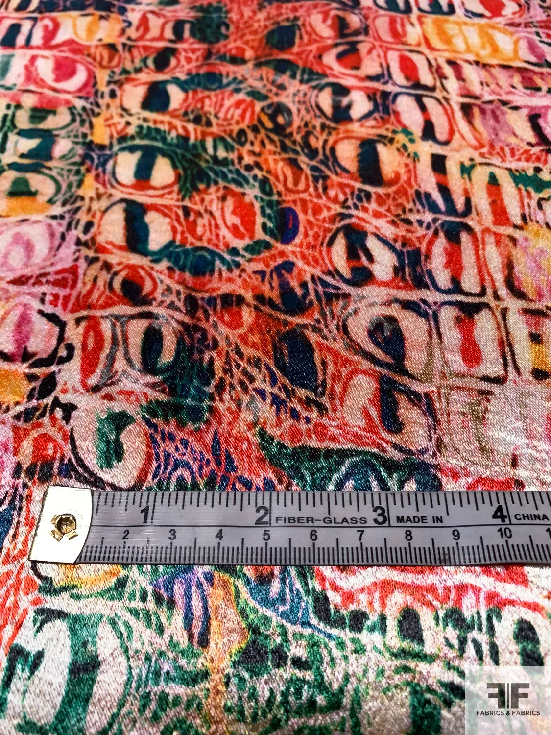 Abstract Animal-Like Pattern Printed Stretch Polyester Satin - Multicolor