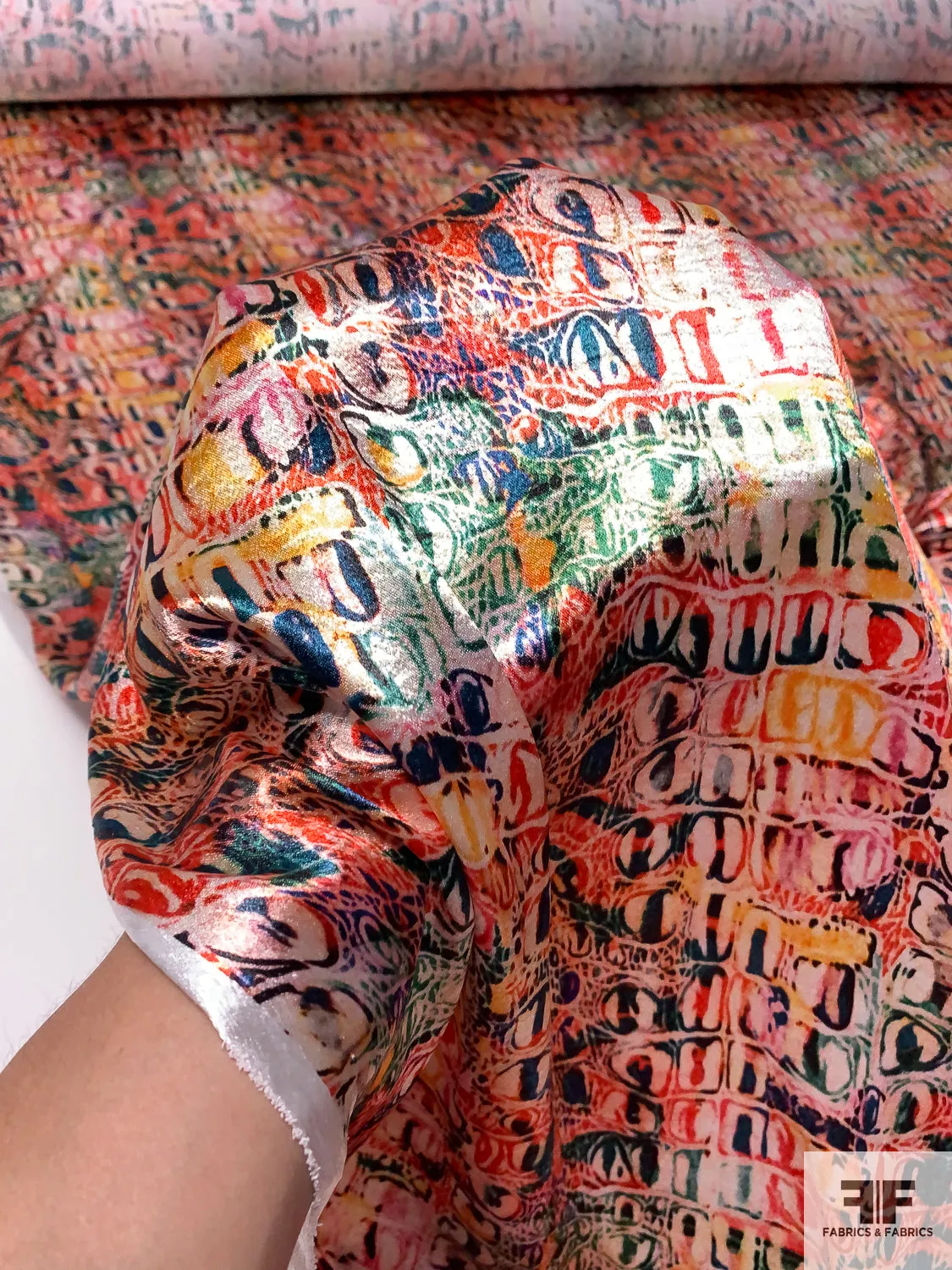 Abstract Animal-Like Pattern Printed Stretch Polyester Satin - Multicolor