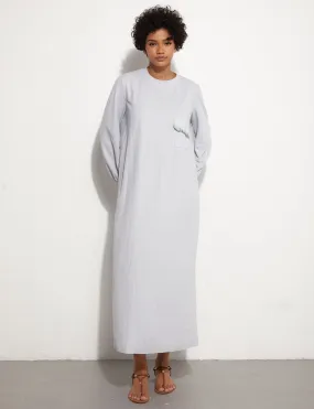 Back Pleated Blue Long Dress
