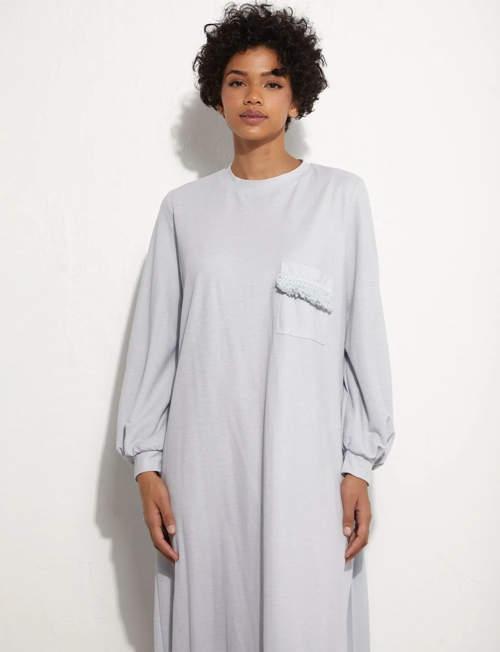 Back Pleated Blue Long Dress