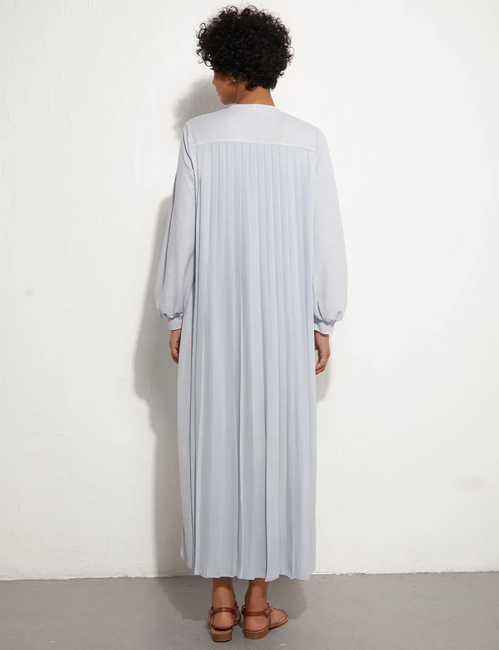 Back Pleated Blue Long Dress