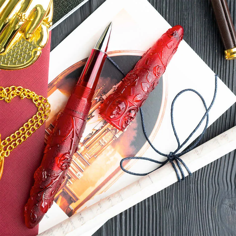 Benu Skull & Roses Rollerball Pen Red Rose