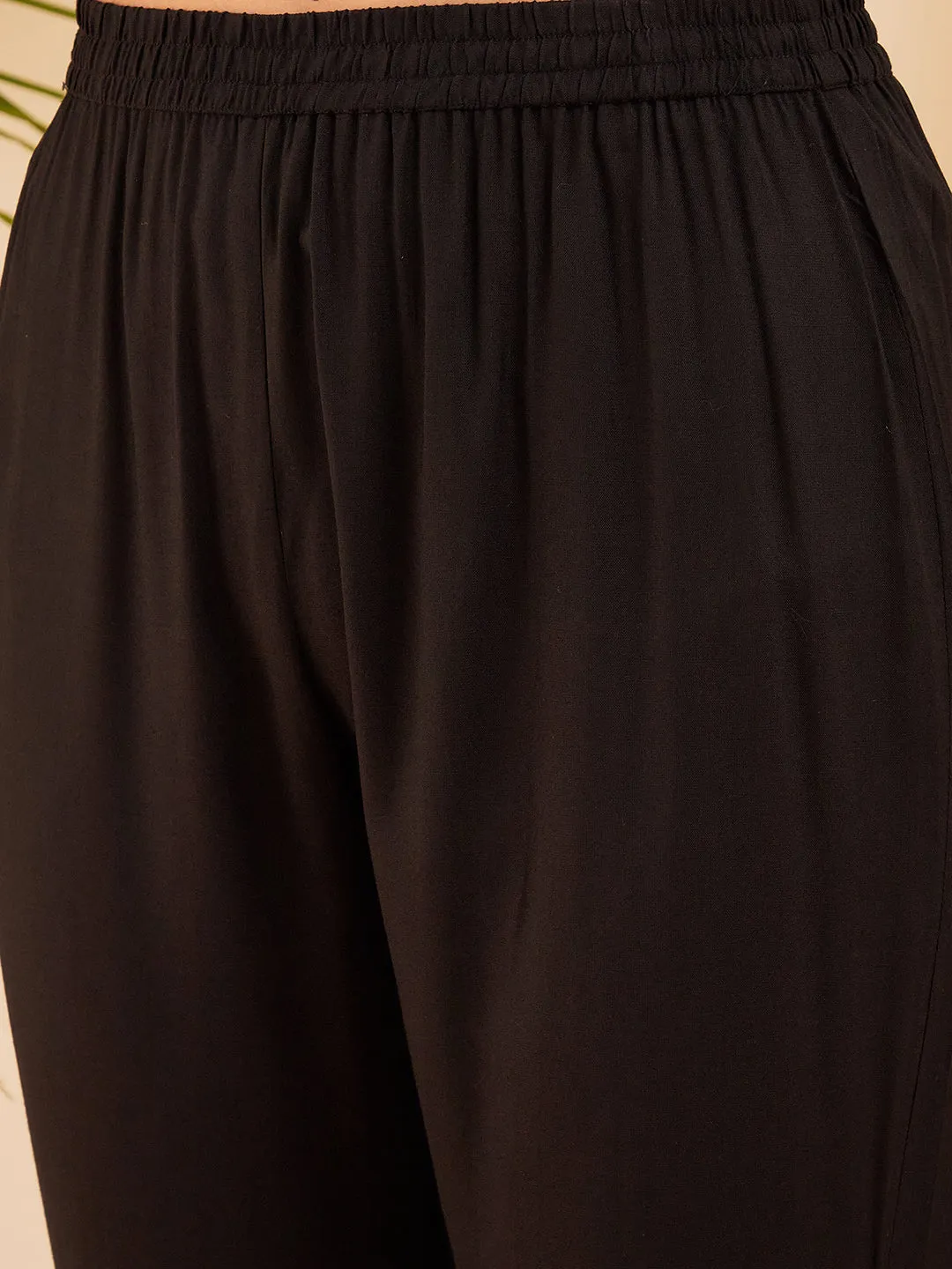 Black Round Neck Square Gota Work Kurta Pant Set