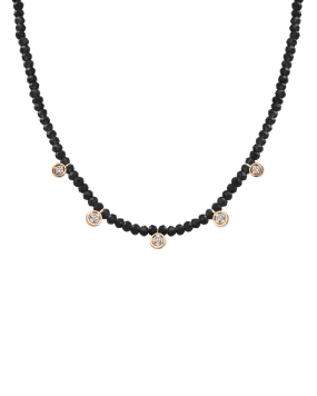 Black Spinel Gemstone & Five diamonds Necklace - 14K Rose Gold