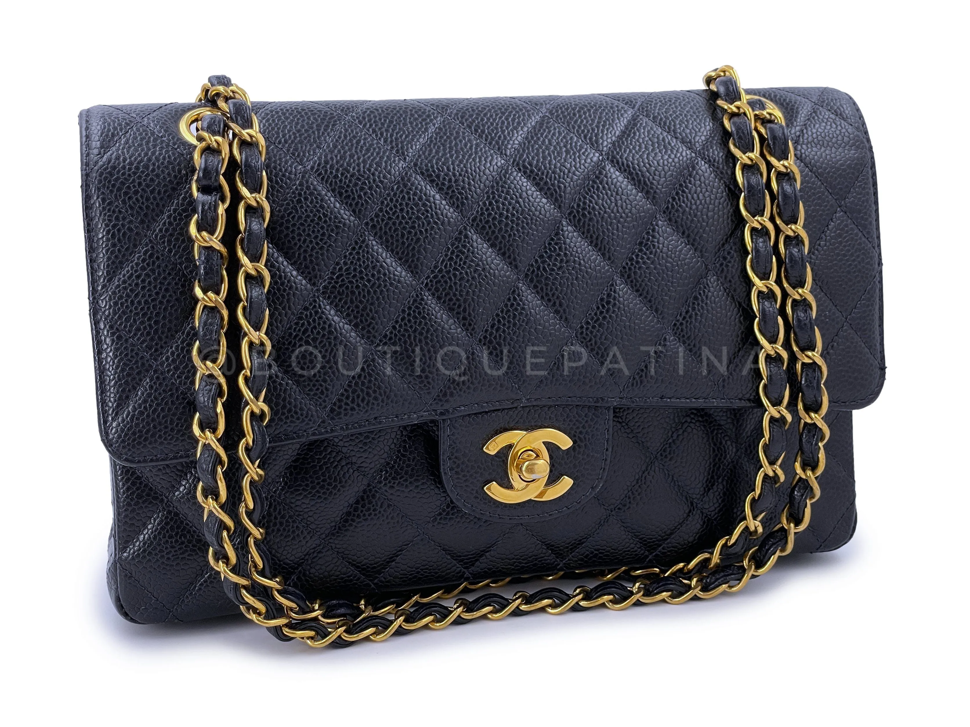 Chanel 1998 Vintage Dark Blue Caviar Medium Classic Double Flap Bag 24k GHW