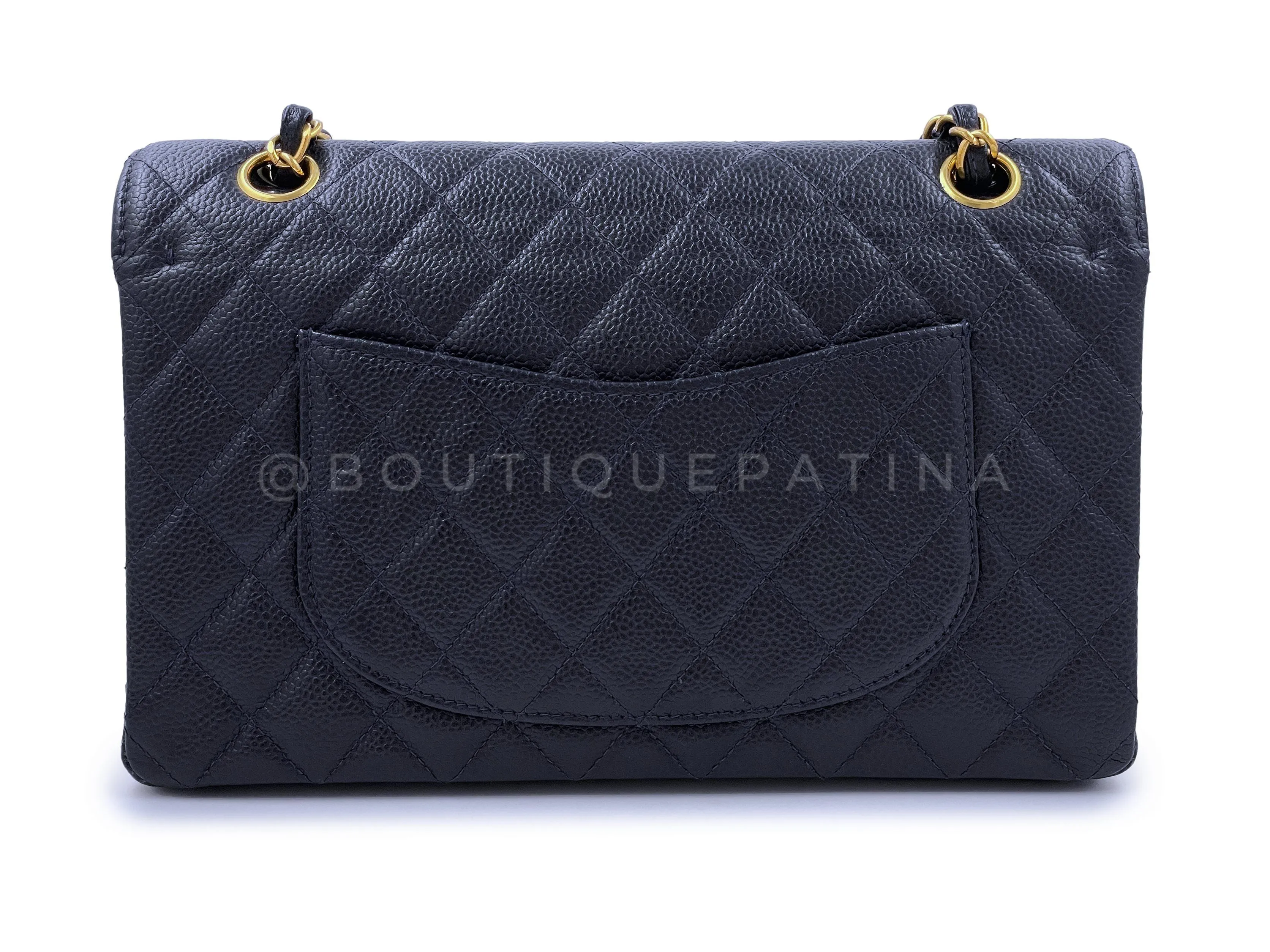 Chanel 1998 Vintage Dark Blue Caviar Medium Classic Double Flap Bag 24k GHW