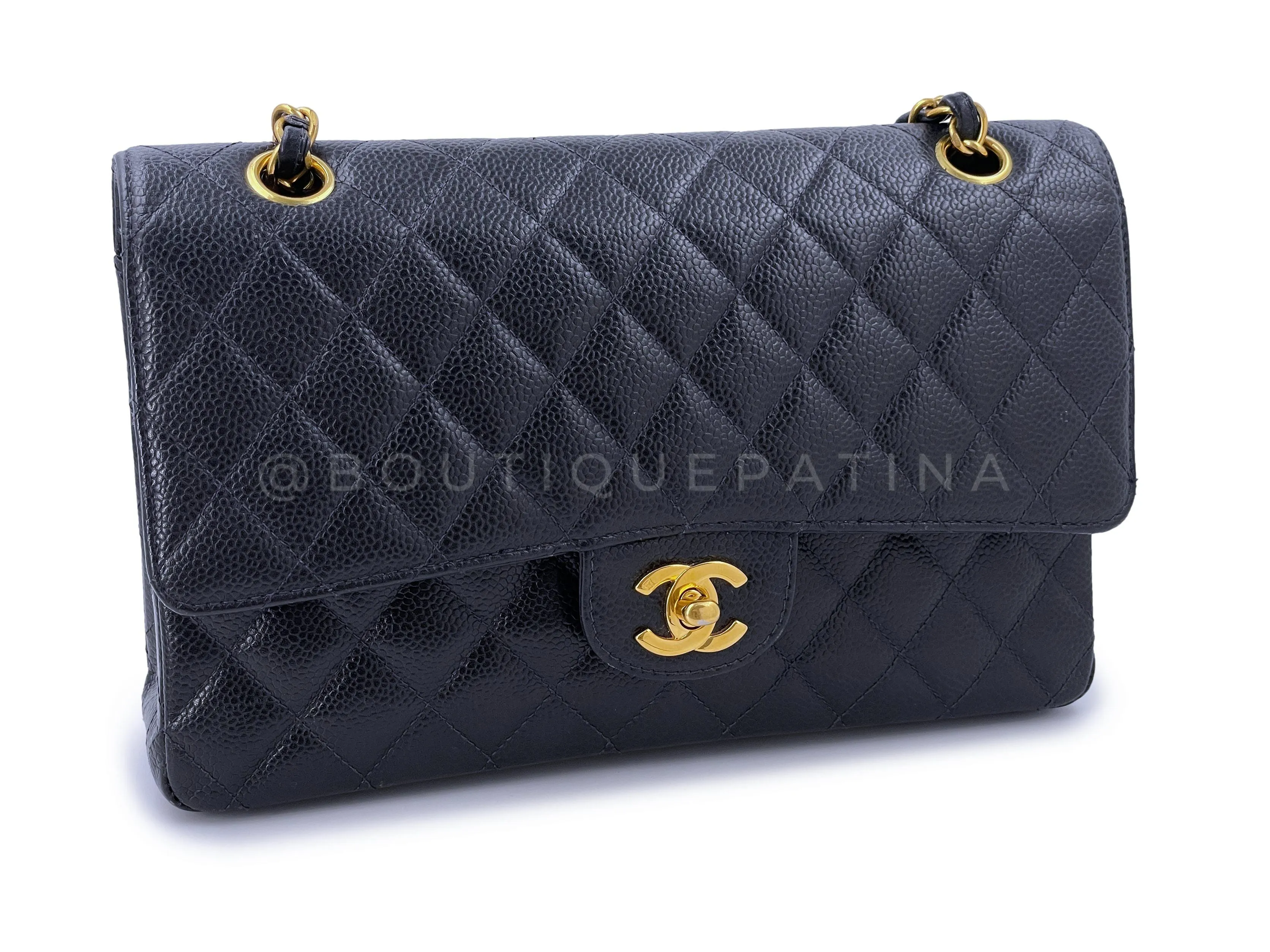 Chanel 1998 Vintage Dark Blue Caviar Medium Classic Double Flap Bag 24k GHW