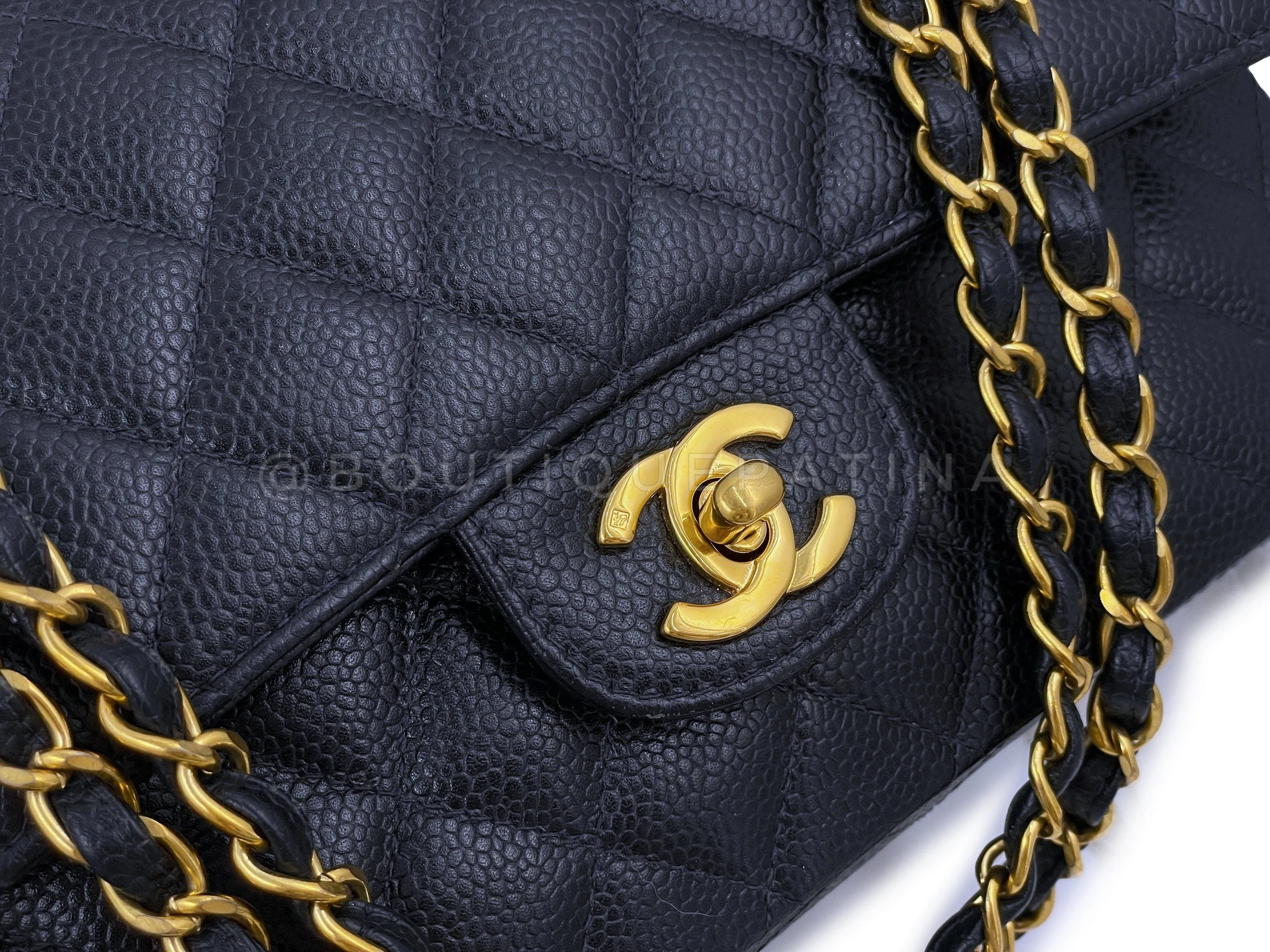 Chanel 1998 Vintage Dark Blue Caviar Medium Classic Double Flap Bag 24k GHW