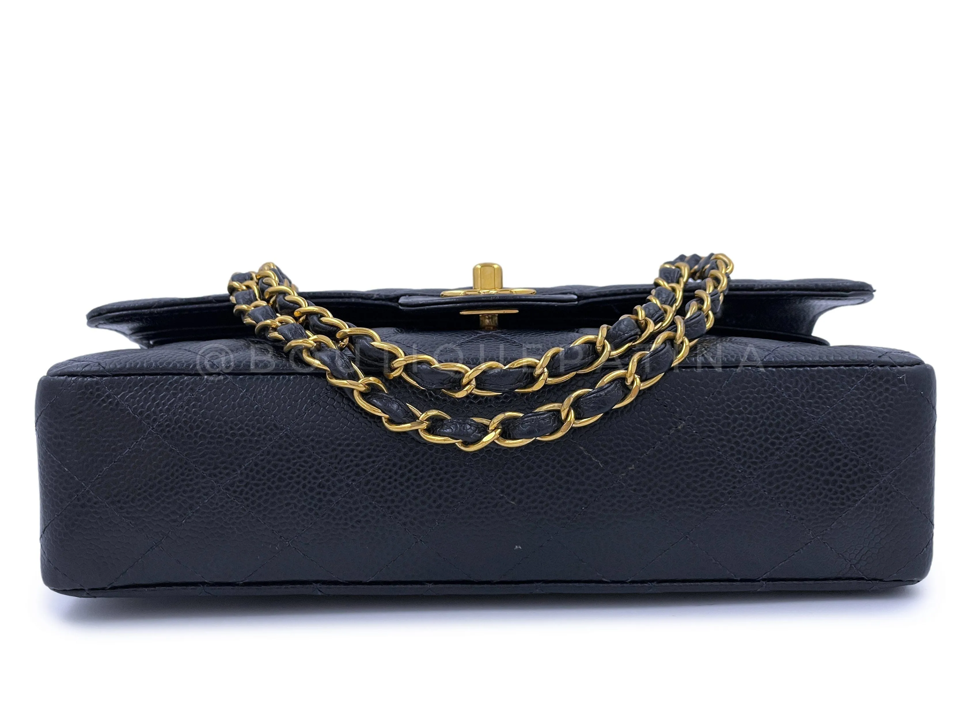Chanel 1998 Vintage Dark Blue Caviar Medium Classic Double Flap Bag 24k GHW