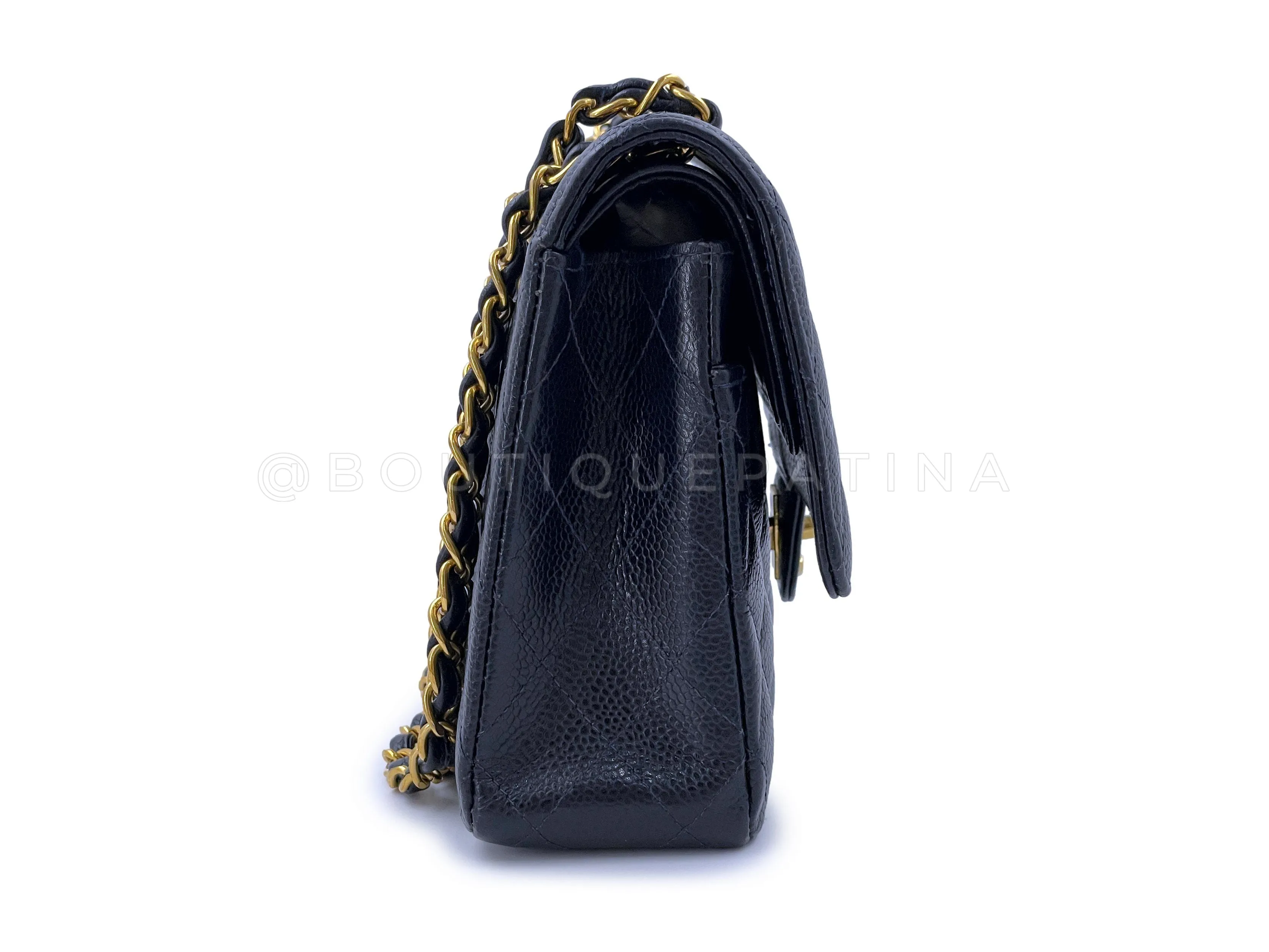 Chanel 1998 Vintage Dark Blue Caviar Medium Classic Double Flap Bag 24k GHW