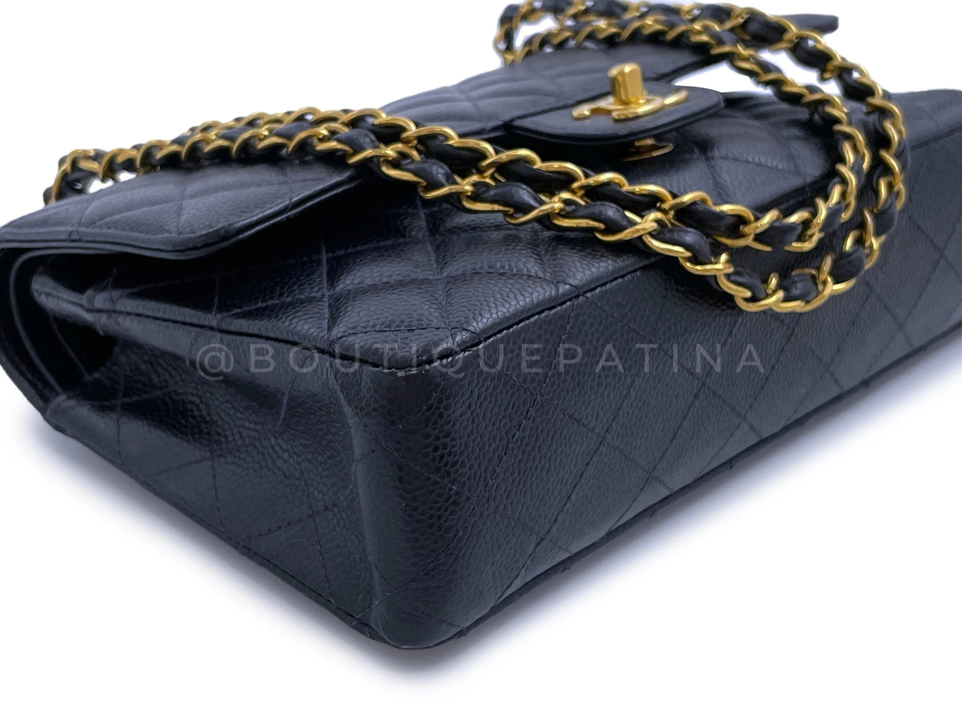 Chanel 1998 Vintage Dark Blue Caviar Medium Classic Double Flap Bag 24k GHW