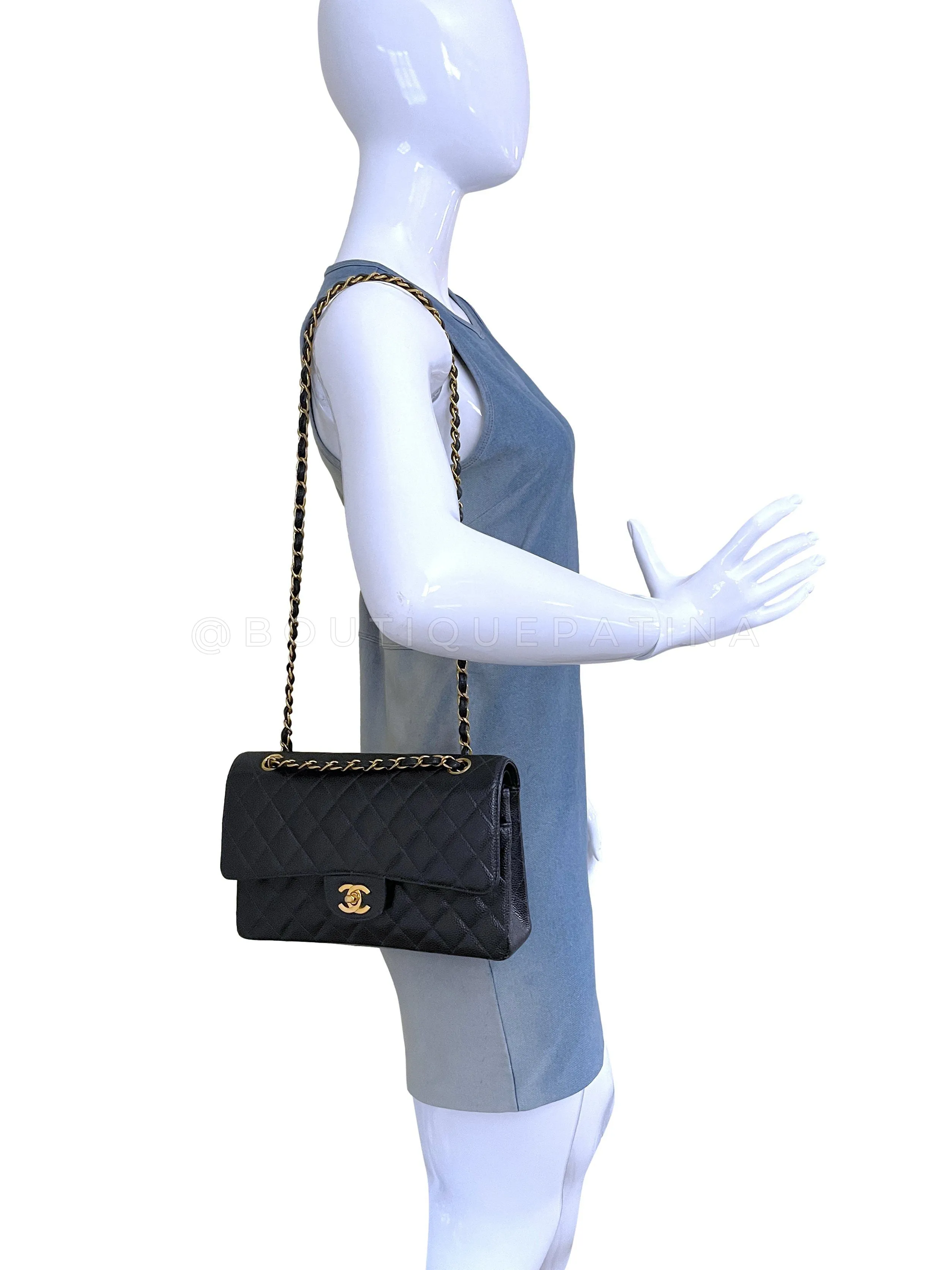 Chanel 1998 Vintage Dark Blue Caviar Medium Classic Double Flap Bag 24k GHW