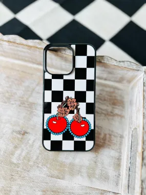 Checkered cherries phone case for iPhone and Samsung
