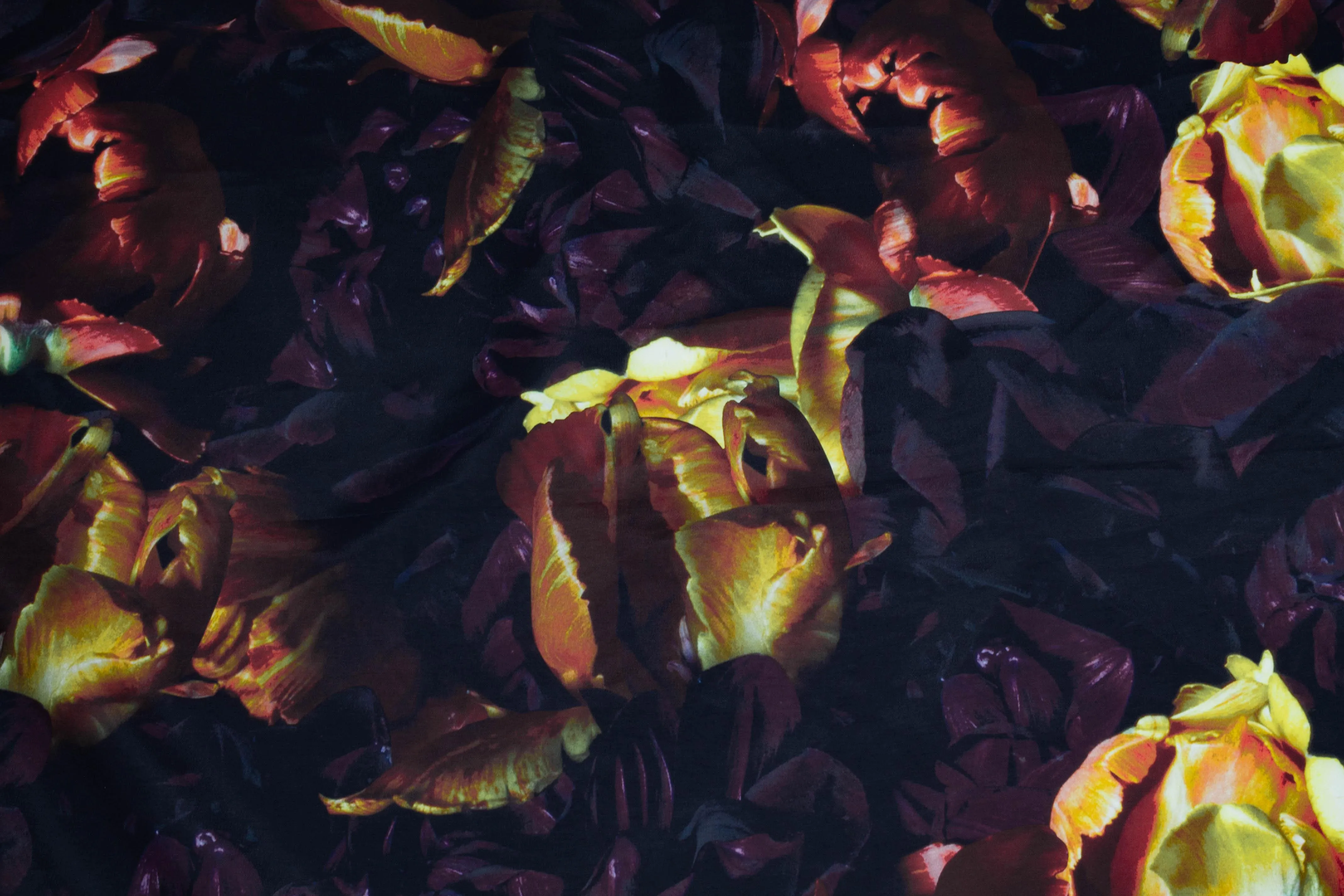 Dark Floral French Polyester - Yellow, Orange, Purple
