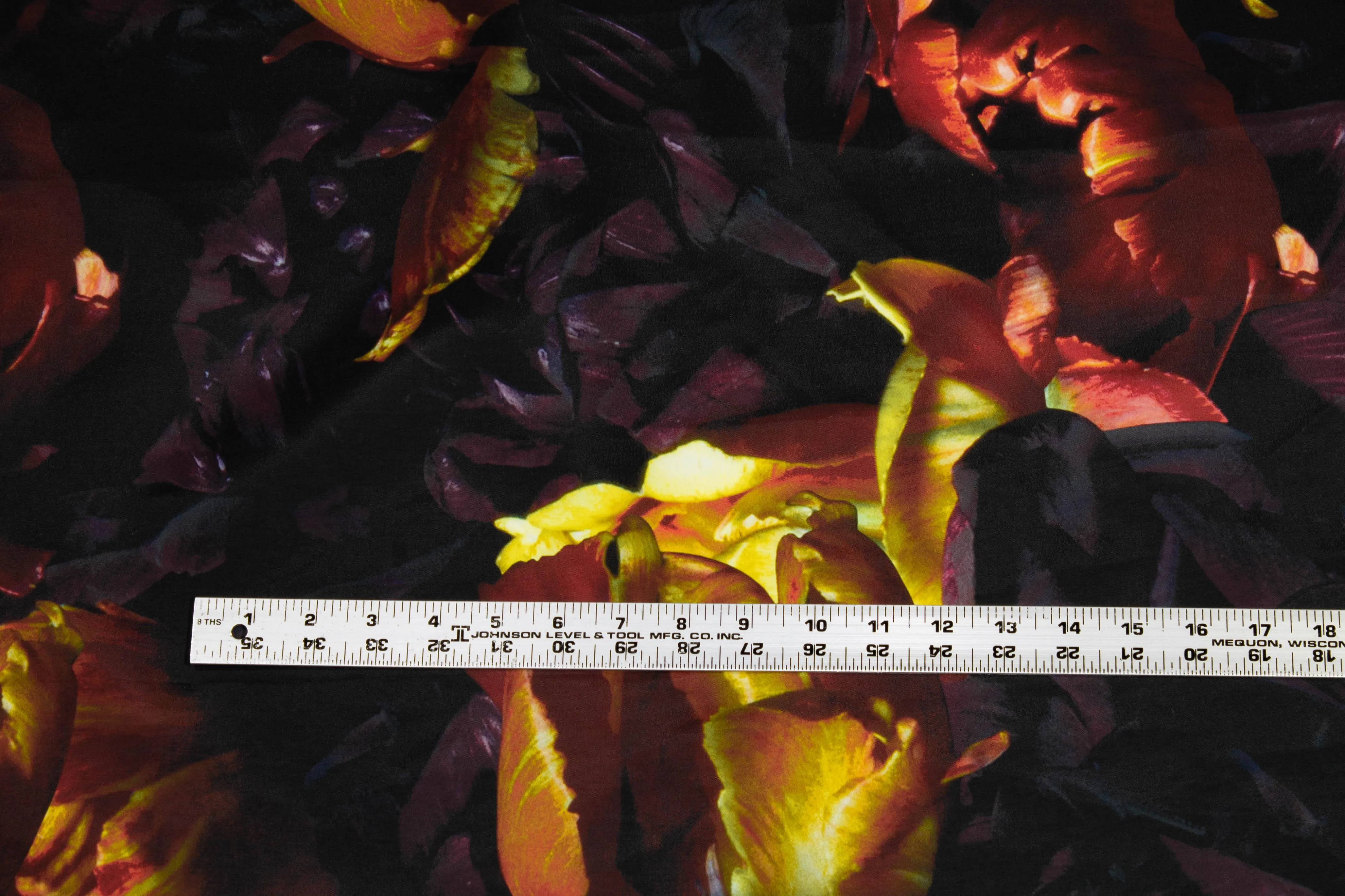Dark Floral French Polyester - Yellow, Orange, Purple