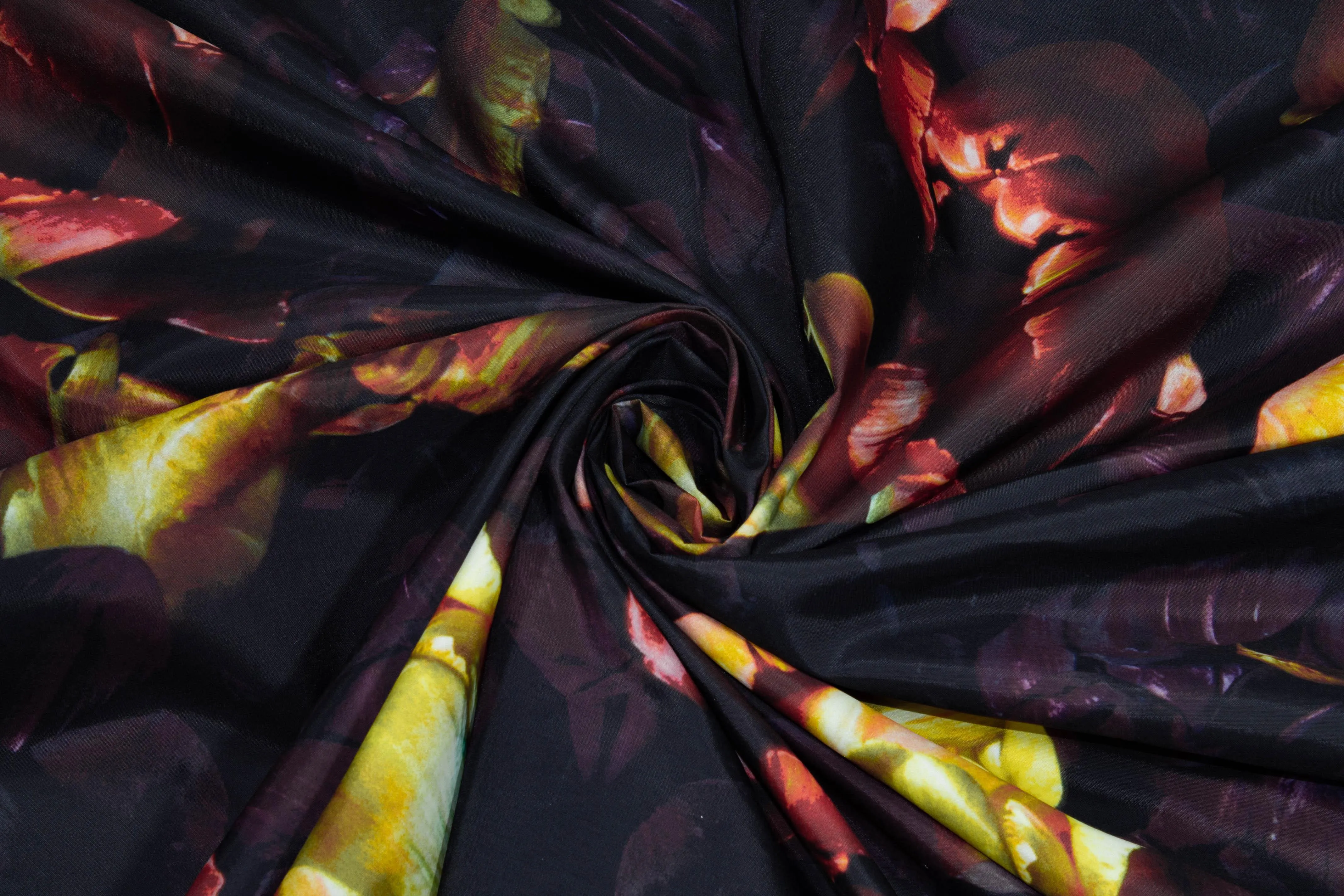 Dark Floral French Polyester - Yellow, Orange, Purple