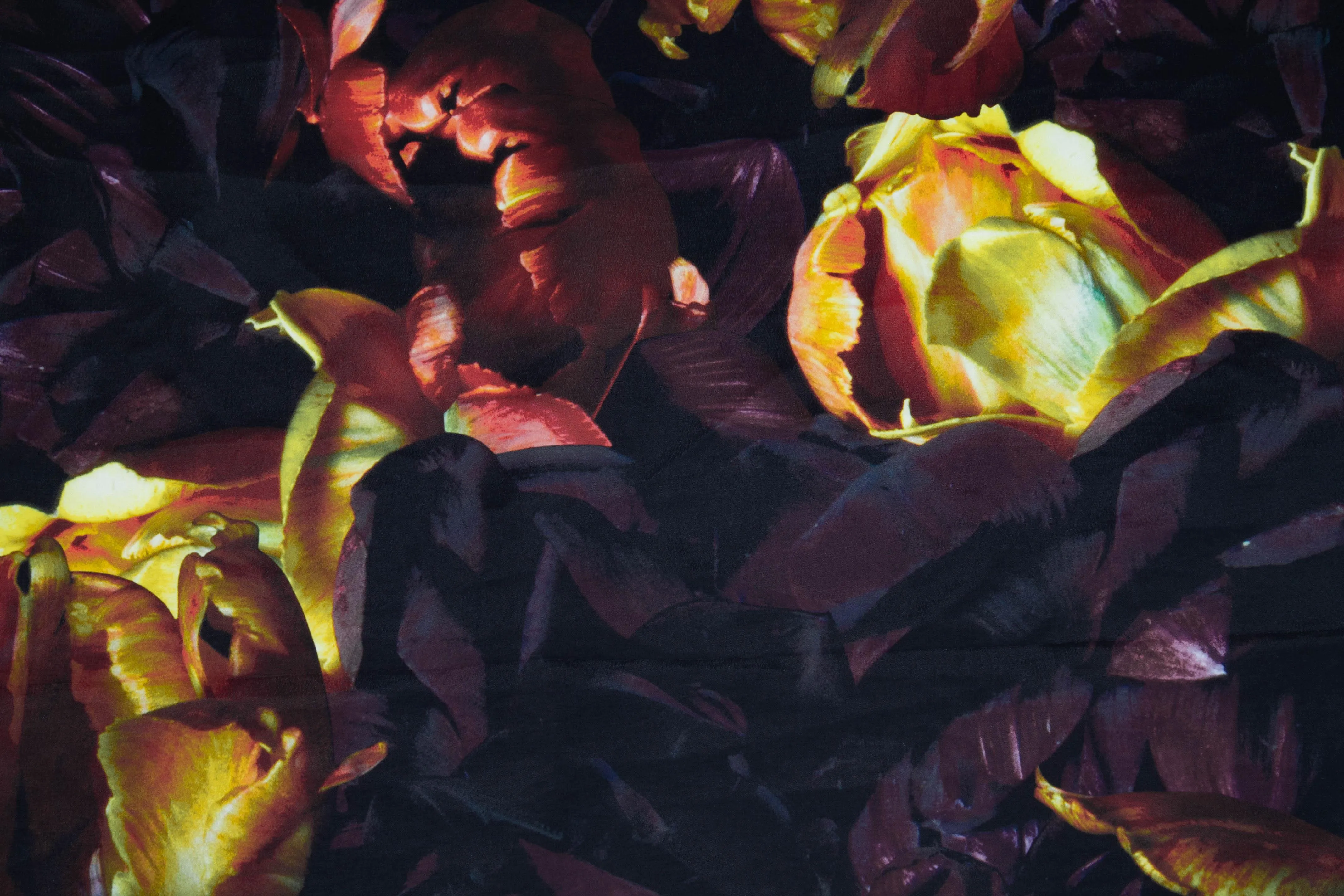 Dark Floral French Polyester - Yellow, Orange, Purple