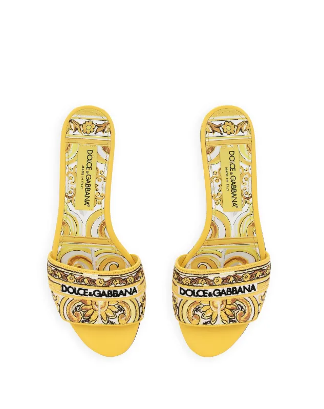 Dolce & Gabbana Bianca sliders with embroidered majolica pattern