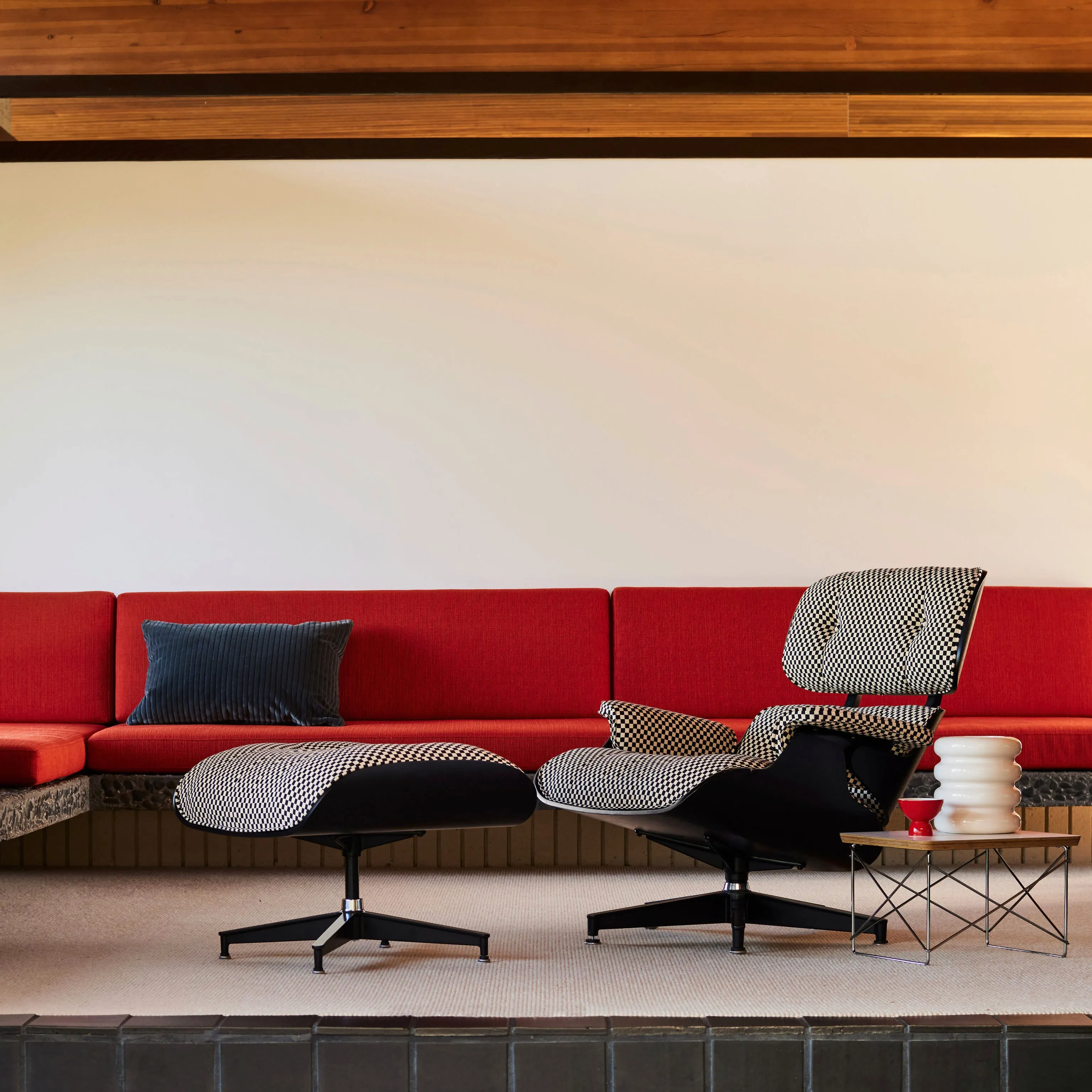 Eames® Lounge Chair and Ottoman from Herman Miller - Ebony/ Black & White Checker Fabric