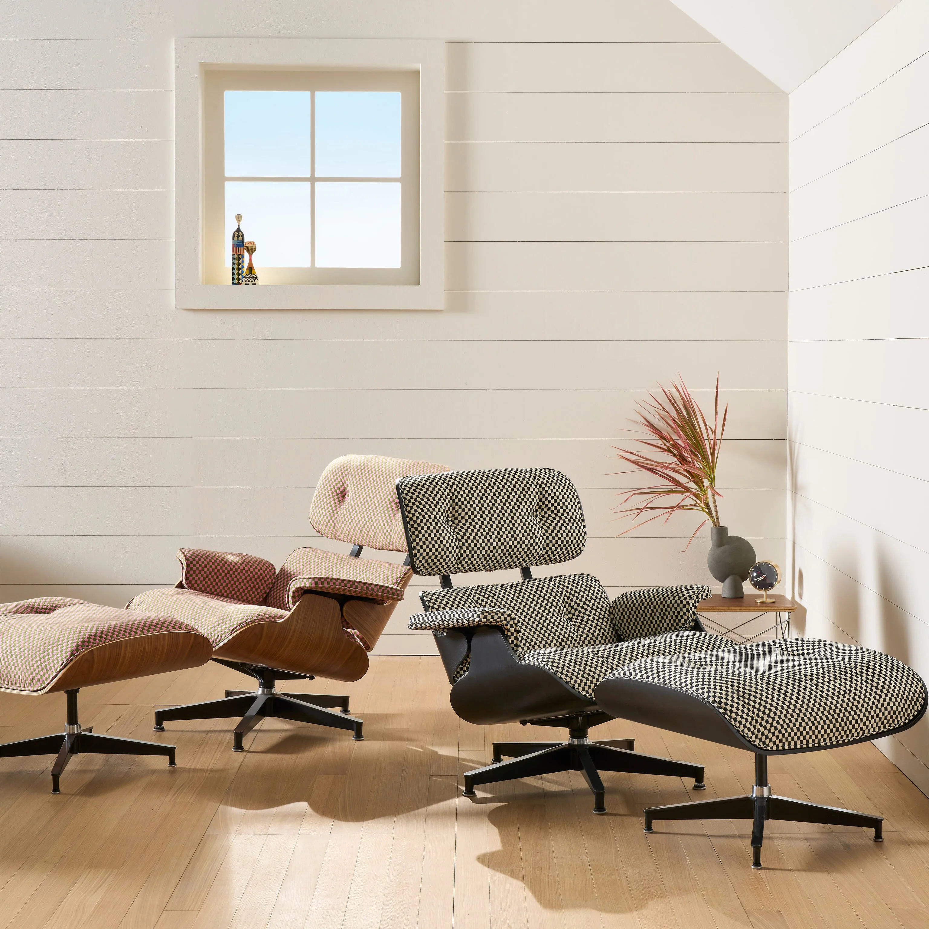 Eames® Lounge Chair and Ottoman from Herman Miller - Ebony/ Black & White Checker Fabric