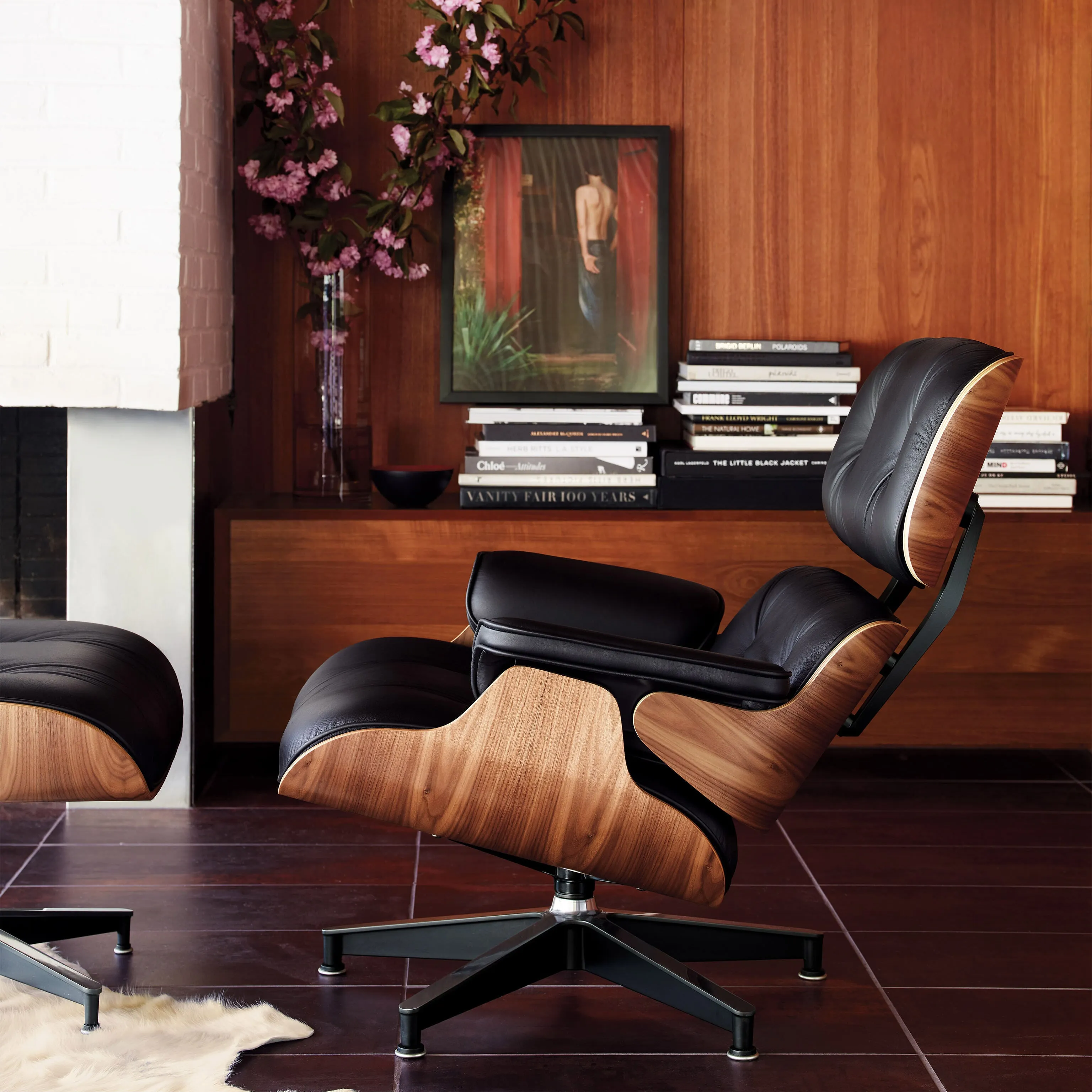 Eames® Lounge Chair and Ottoman from Herman Miller - Walnut/ Obsidian Black Leather