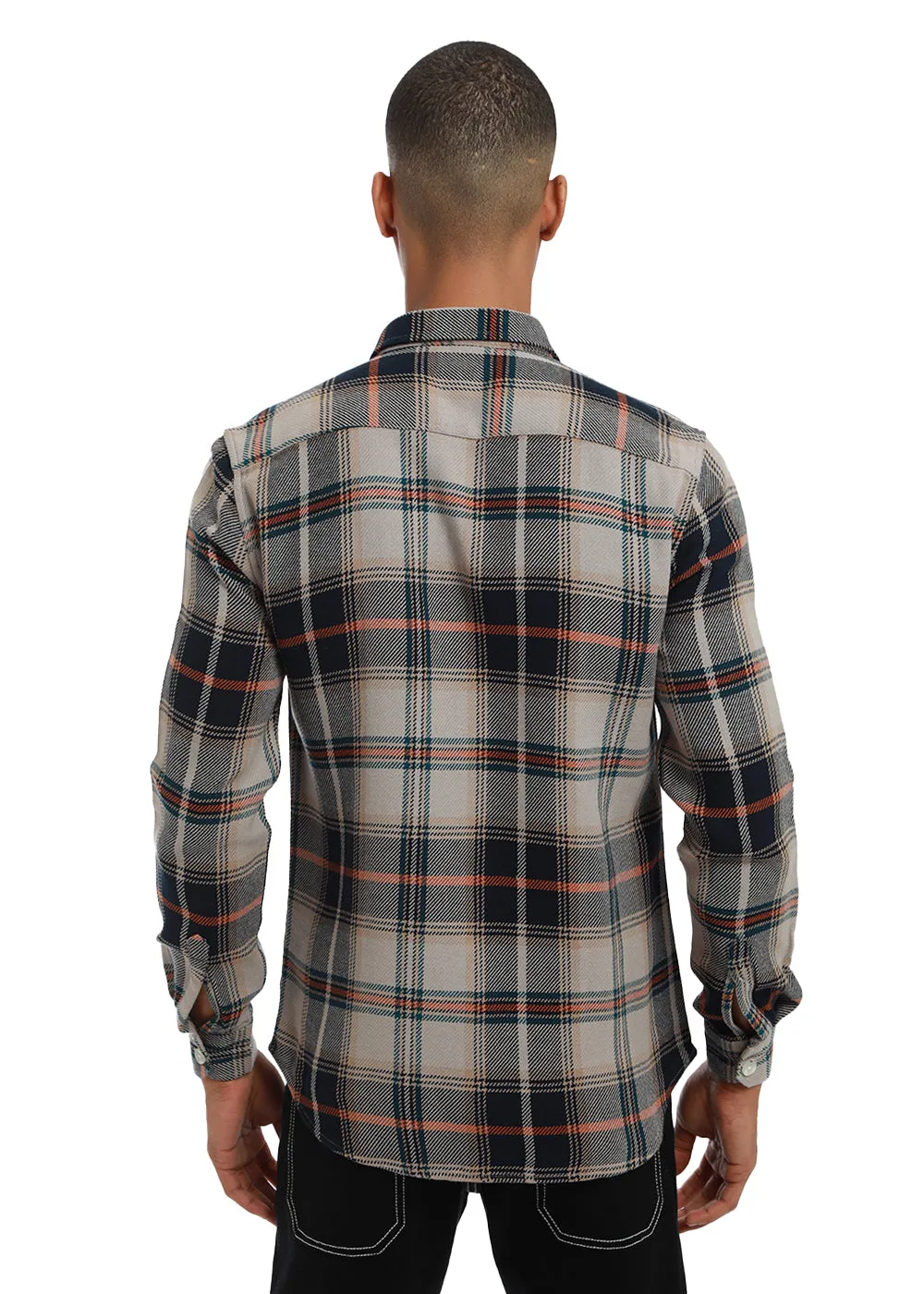 Grey Brushed Cotton Check Shirt