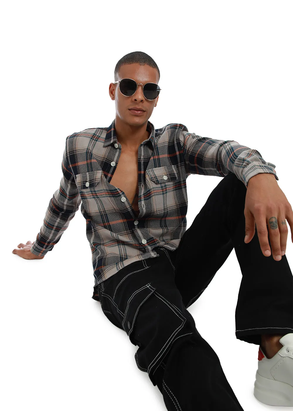 Grey Brushed Cotton Check Shirt