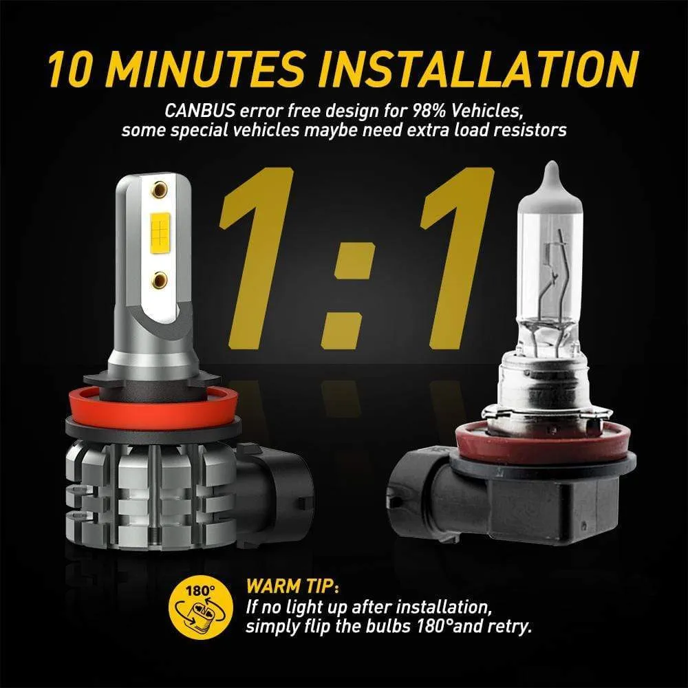 H11 H8 H9 H16 LED Fog Light Bulbs 4000 Lumens with CSP Chipsets Golden Yellow for DRL or Fog Lights Lamp Replacement