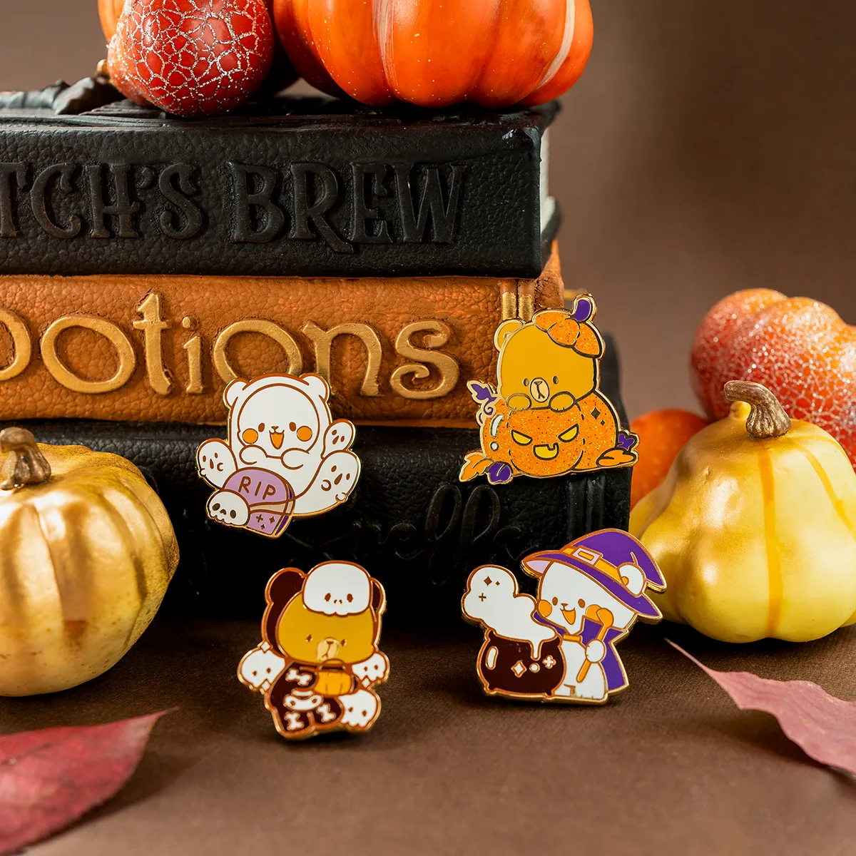 Halloween Special Glow In The Dark Enamel Pin: 4-Pack Bundle