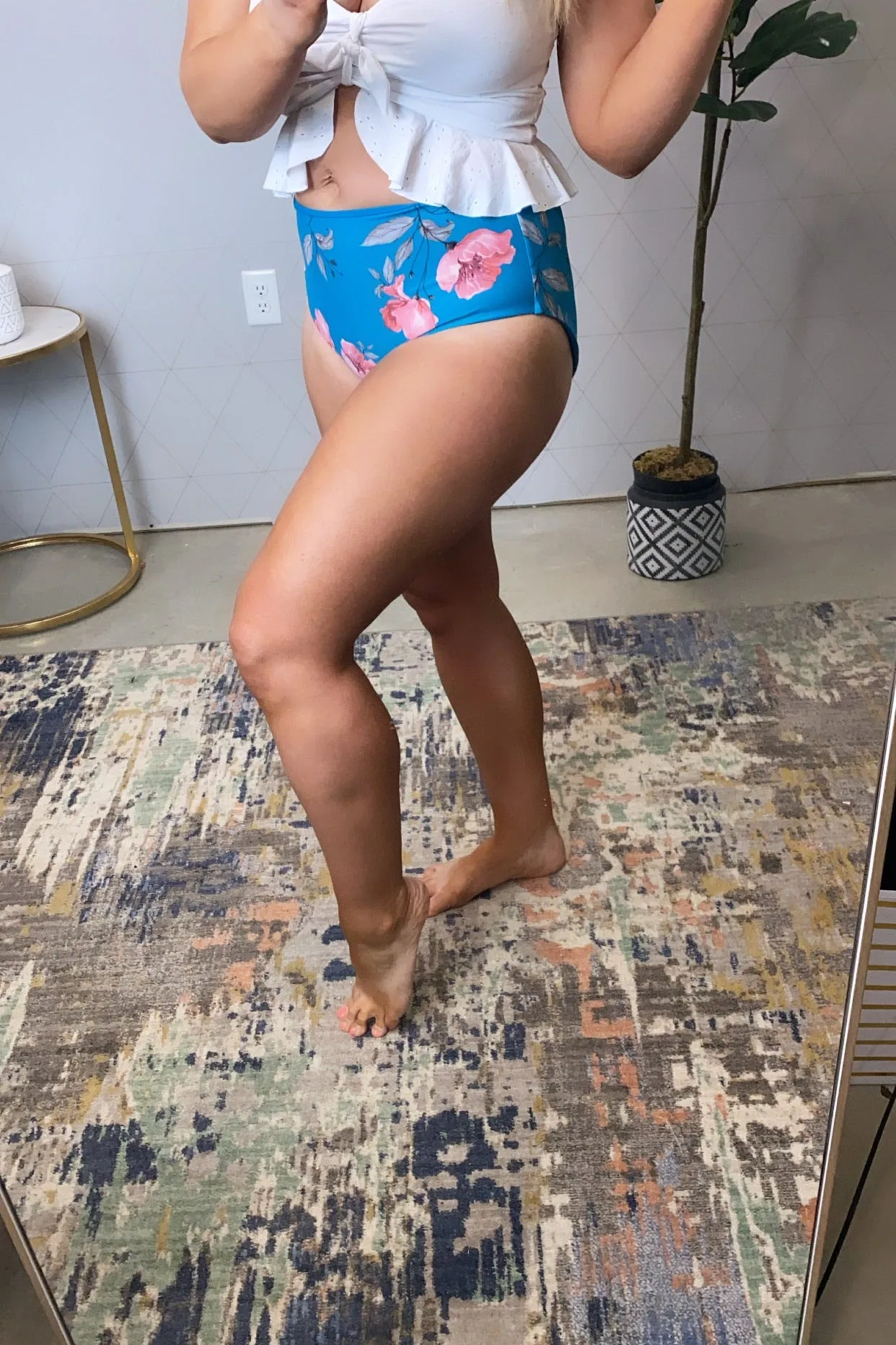 Let's Sail Away- Blue & Floral Mid-Rise Reversible Swim BOTTOMS