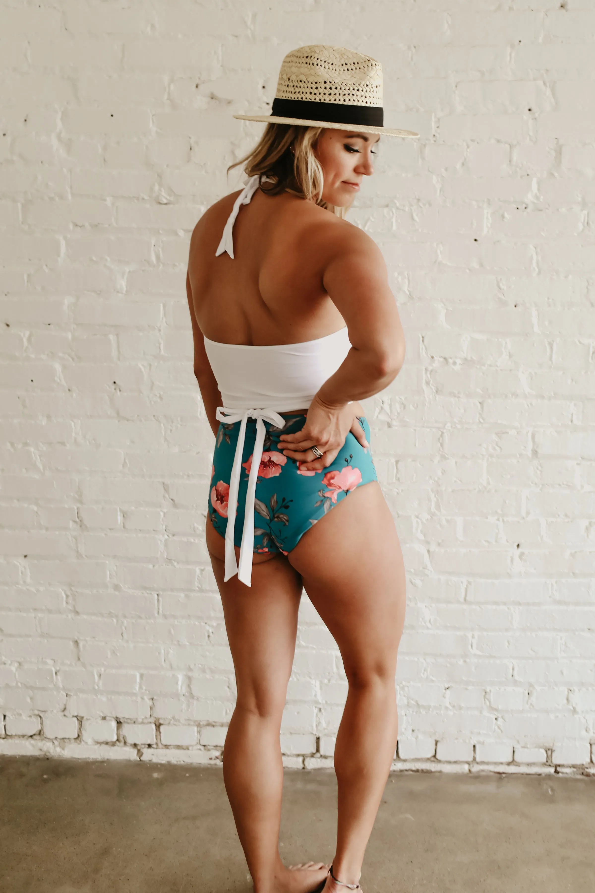 Let's Sail Away- Blue & Floral Mid-Rise Reversible Swim BOTTOMS