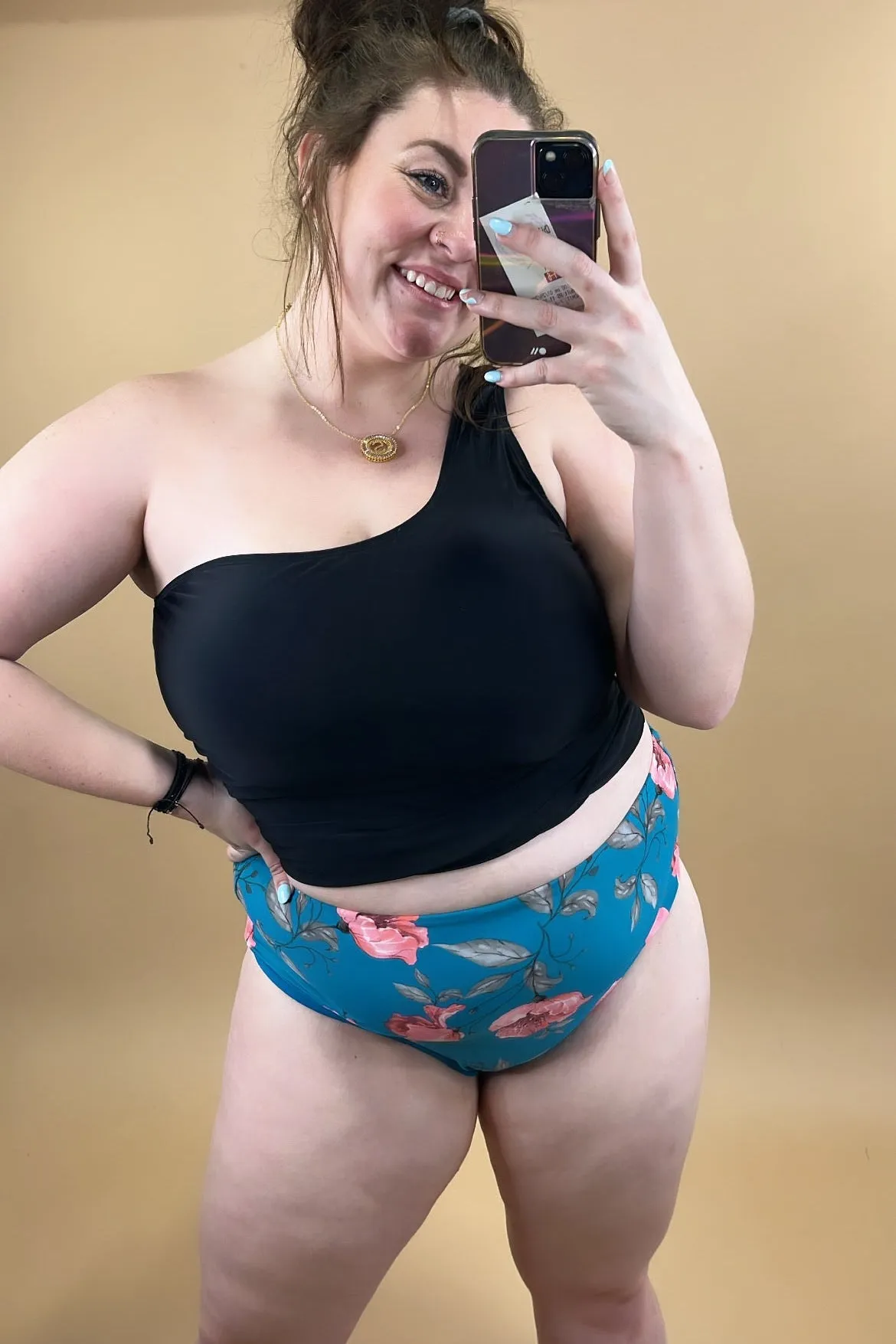 Let's Sail Away- Blue & Floral Mid-Rise Reversible Swim BOTTOMS