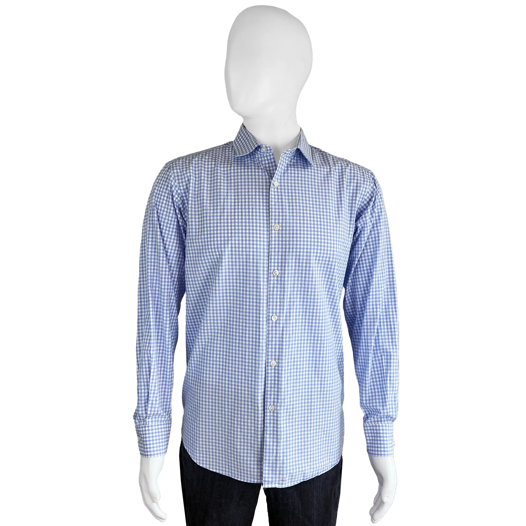 Men's Hart Schaffner Marx Blue Checkered Plaid Sport Shirt - Large