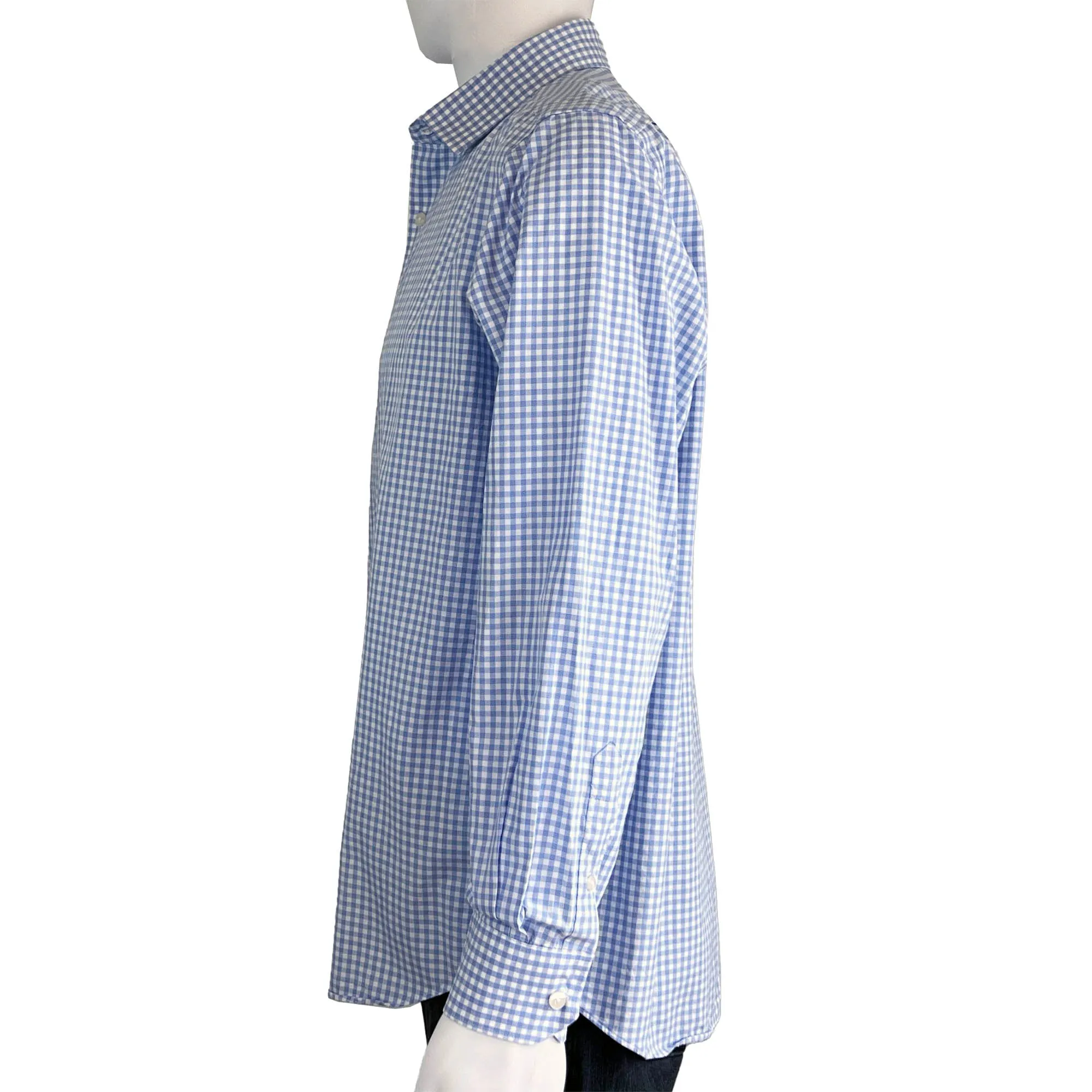 Men's Hart Schaffner Marx Blue Checkered Plaid Sport Shirt - Large