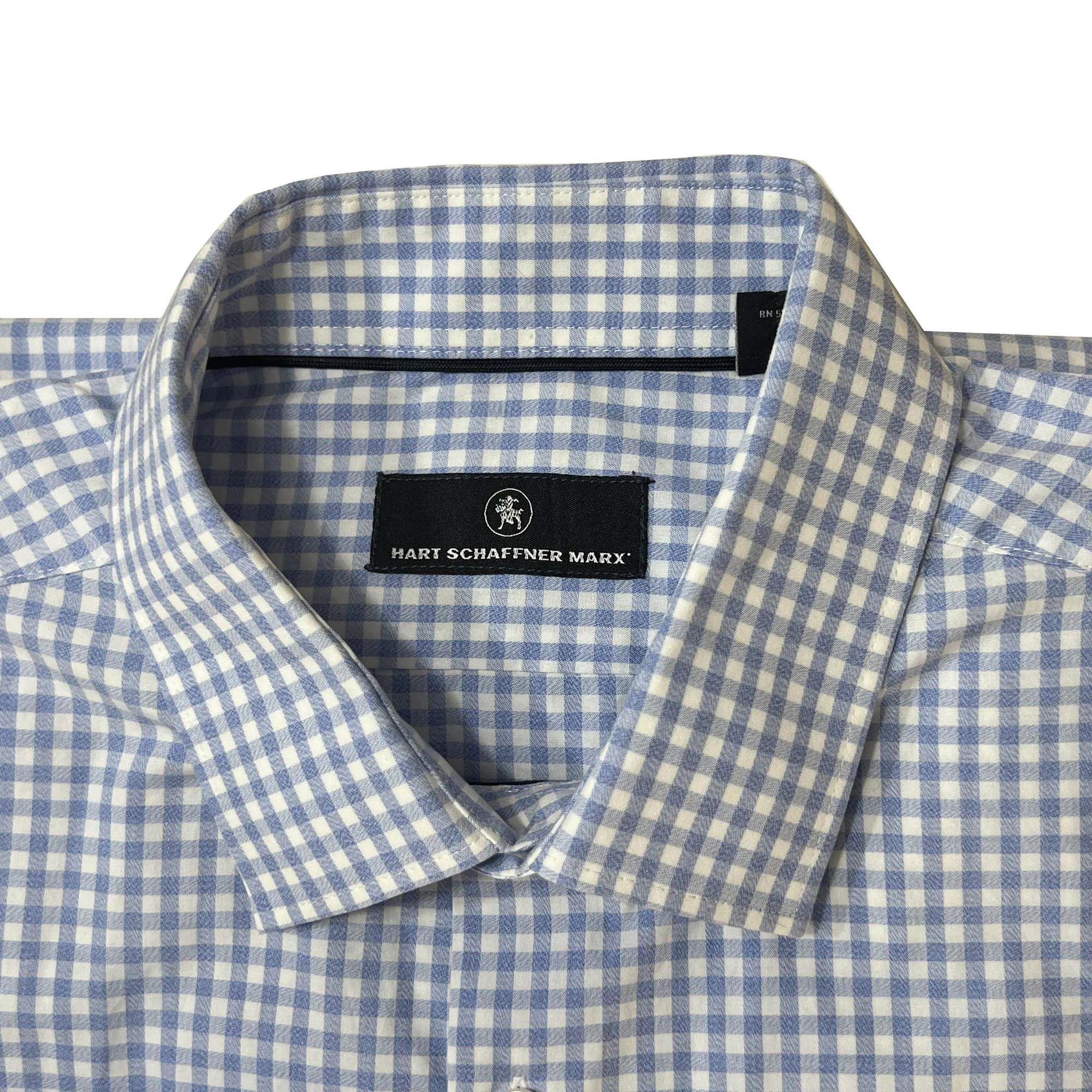 Men's Hart Schaffner Marx Blue Checkered Plaid Sport Shirt - Large