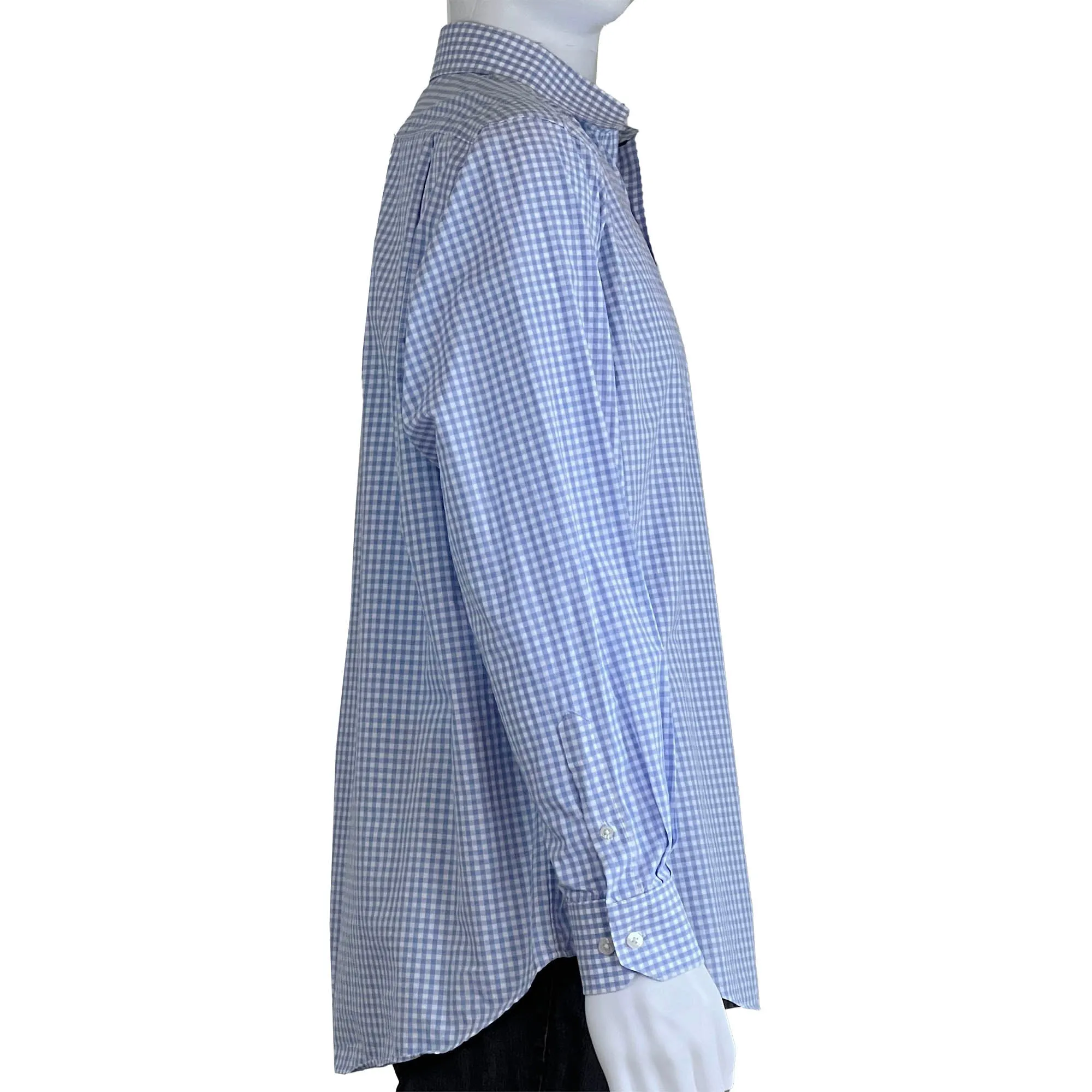 Men's Hart Schaffner Marx Blue Checkered Plaid Sport Shirt - Large